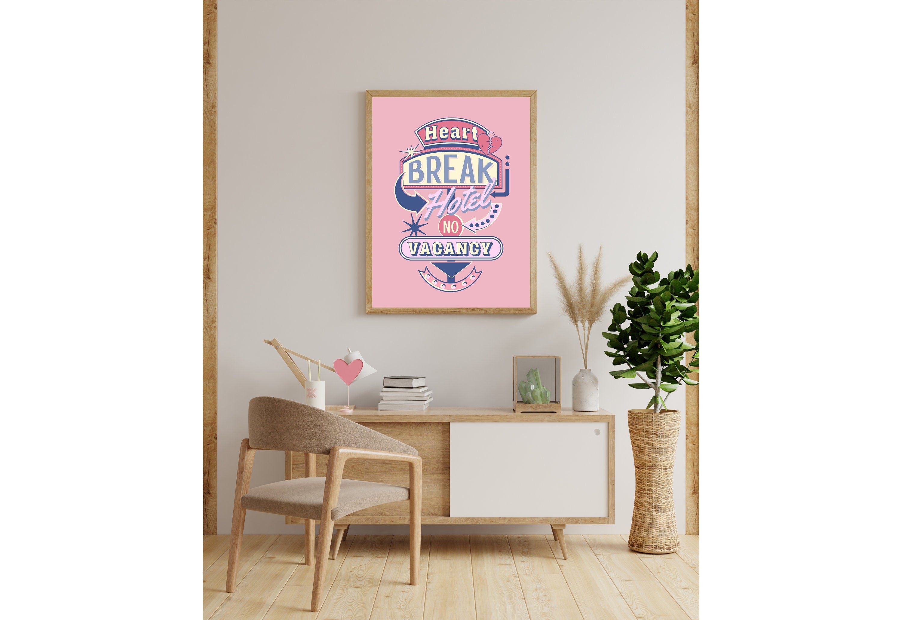 Heartbreak Hotel Art-Digital Prints-Wall Art Print-Preppy Pink Print-Y2K Aesthetic-Apartment Art-Trendy Art-Pink Retro Art-Dorm Room Decor