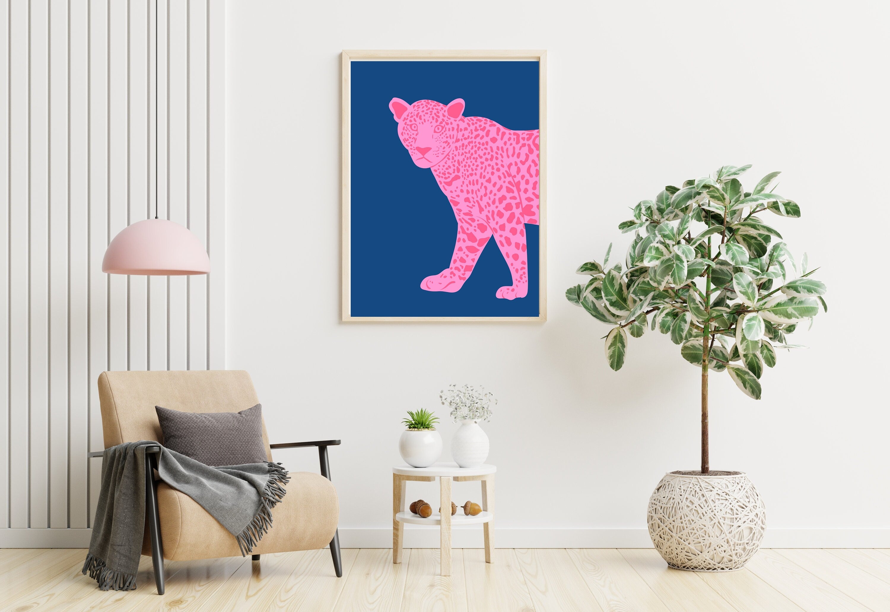 Blue and Pink Tiger Digital Art Print