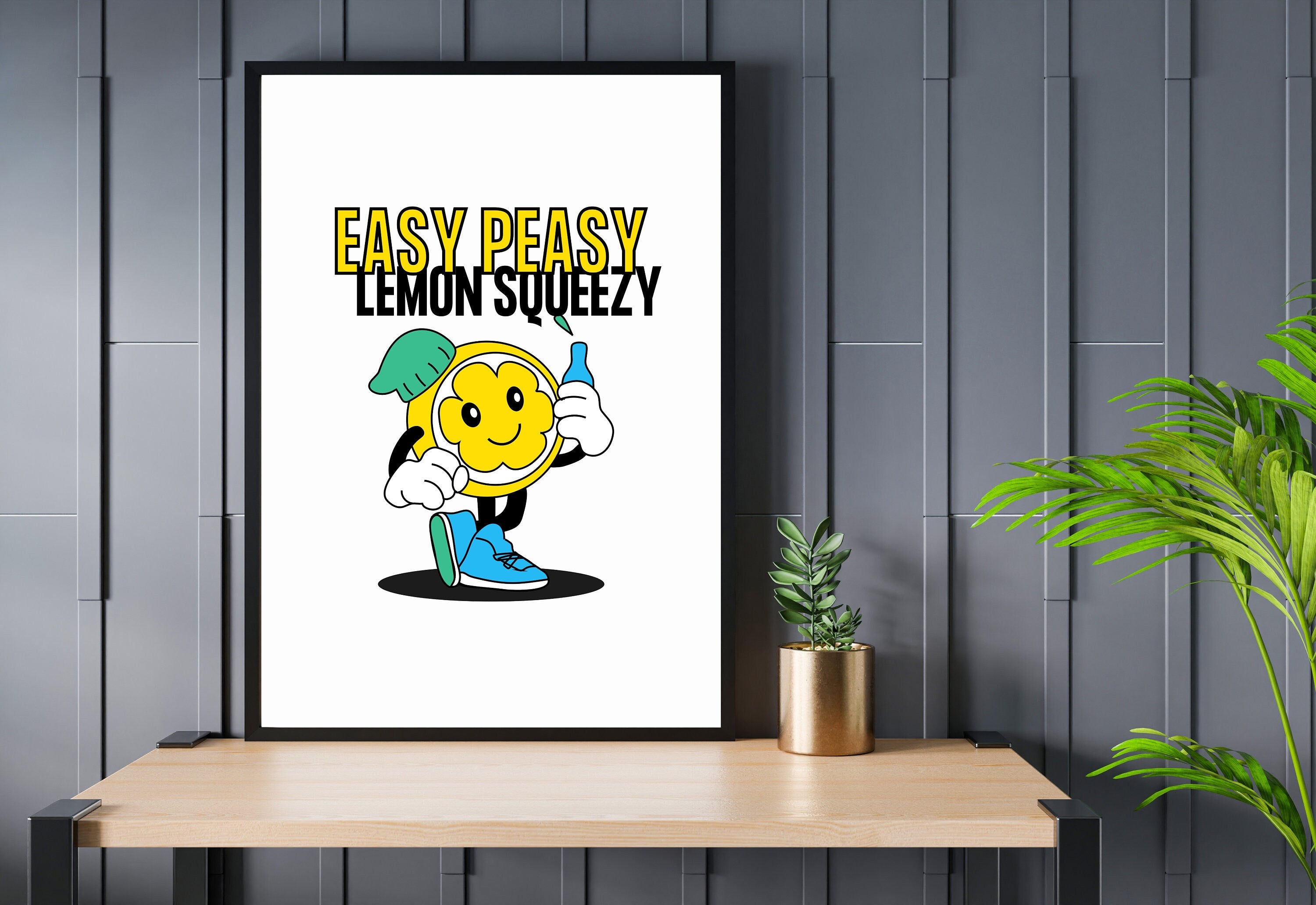 Easy Peasy Lemon Squeezy, Digital Prints, Emotions Art, Instant Download, Encouraging Art, Kids Room Prints, Lemon Art Print, Lemon Cartoon