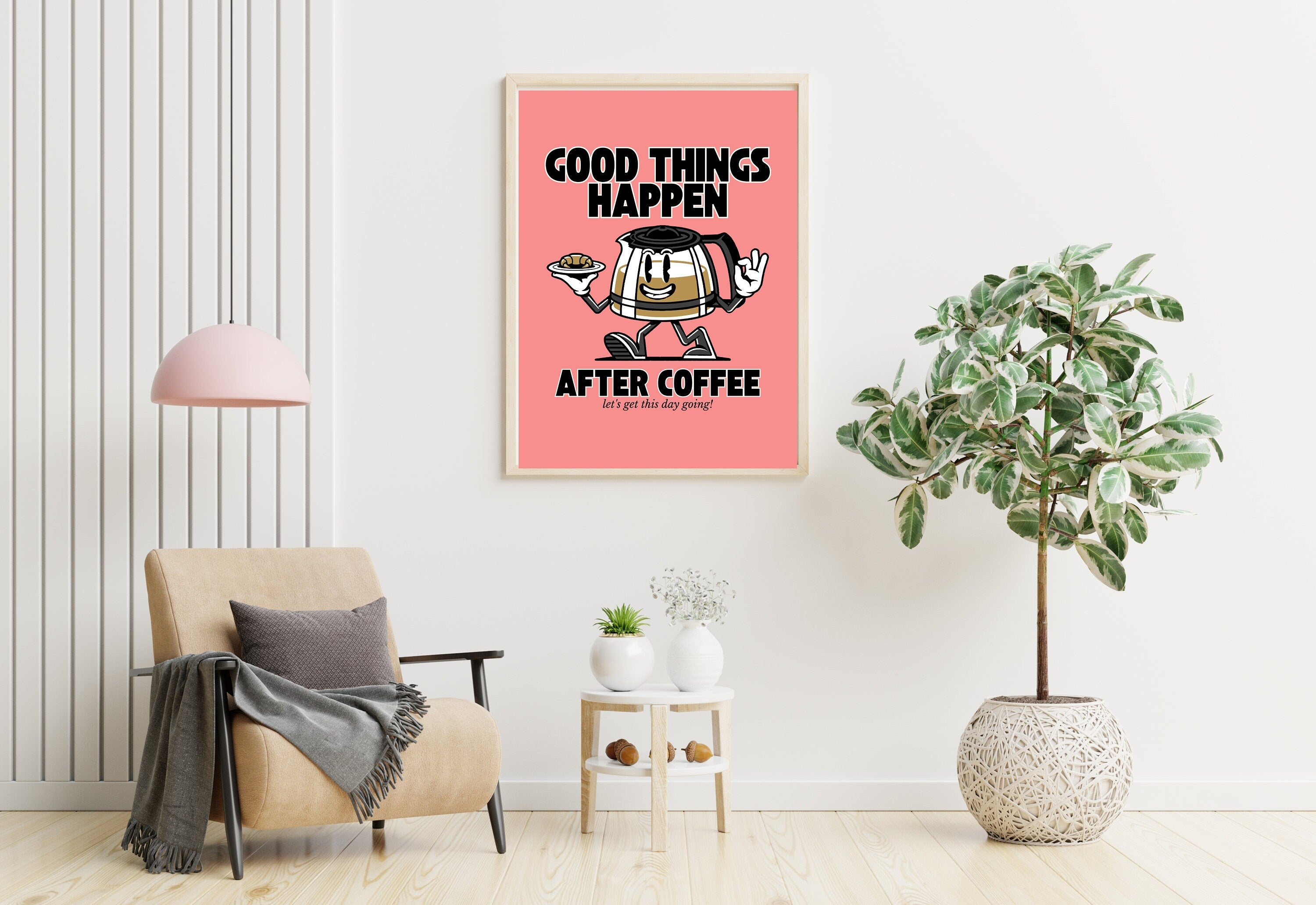 Good things happen after coffee-Digital Prints-Retro Art Quote-Office A-Kitchen Art-Coffee Art Print-Coffee Cartoon Print-Retro Wall Art