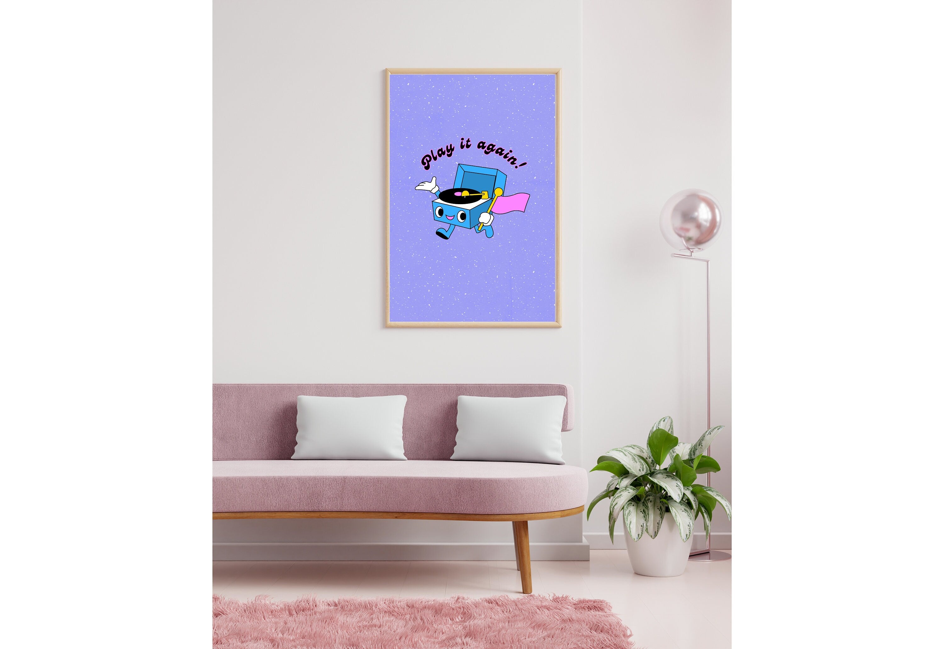 Play it Again-Digital Download-Oversized Wall Art-Downloadable Print-Heart Art Print-Retro Character Art-Trendy Posters-Vintage Mascot Art