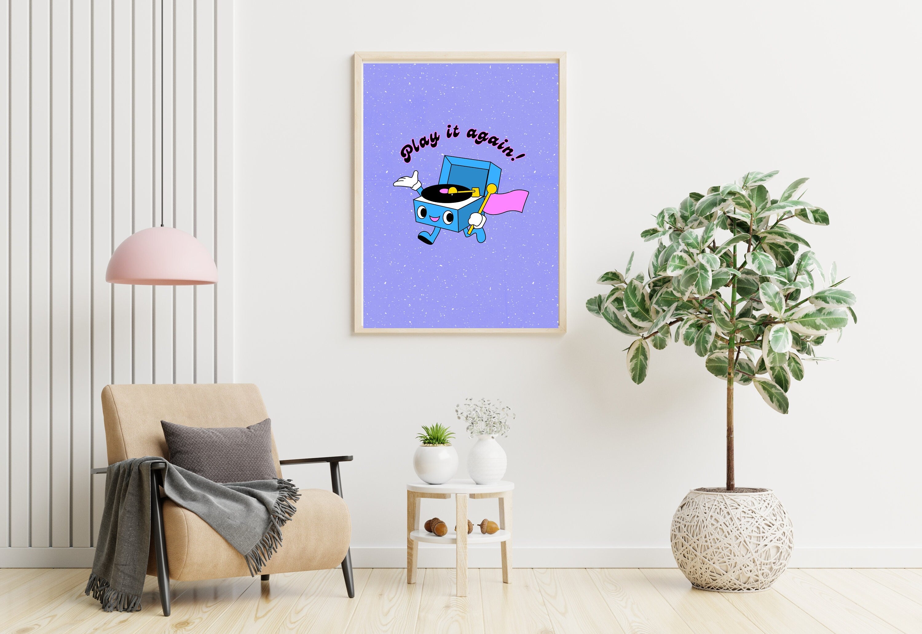 Play it Again-Digital Download-Oversized Wall Art-Downloadable Print-Heart Art Print-Retro Character Art-Trendy Posters-Vintage Mascot Art