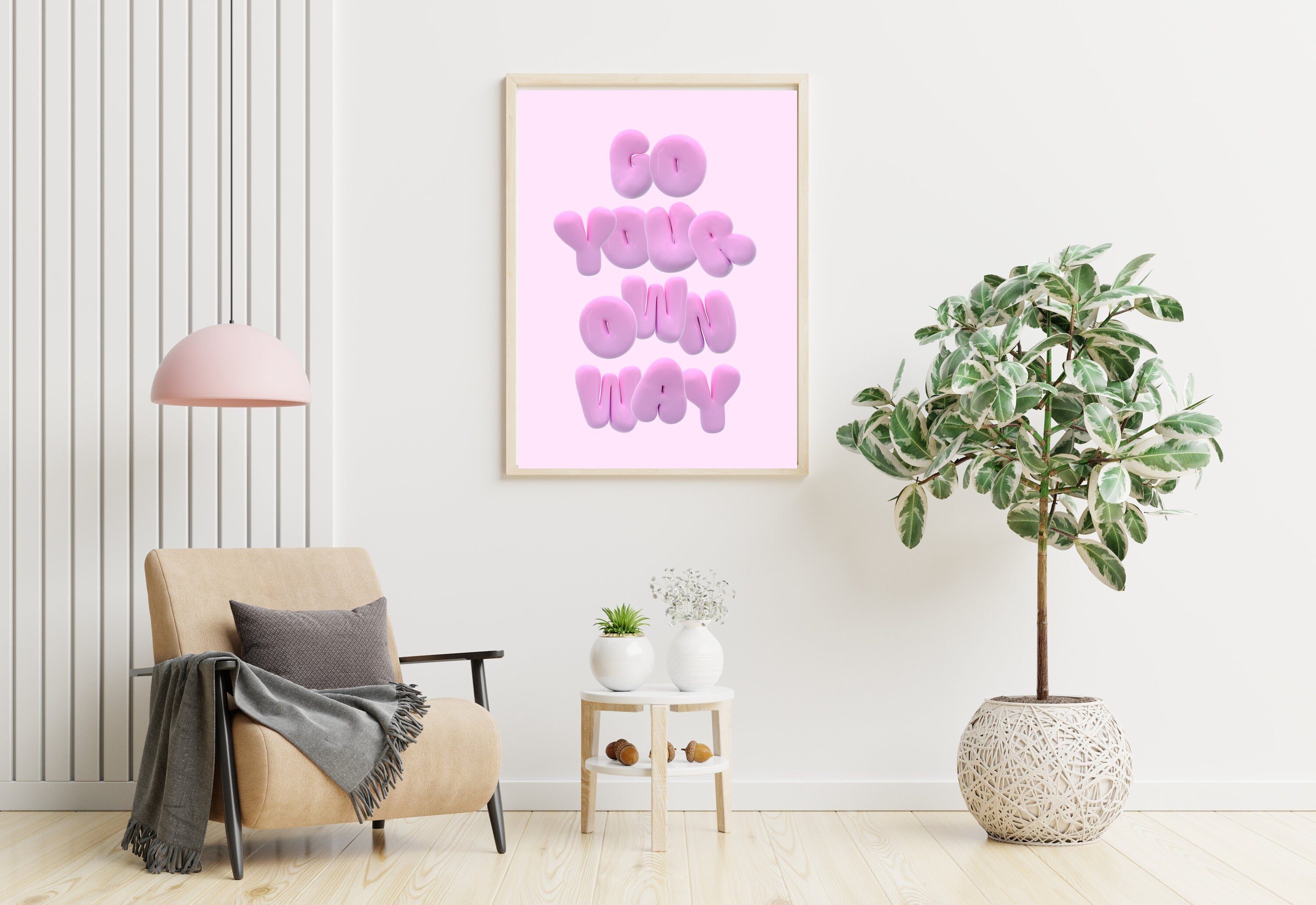 Go Your Own Way-Digital Prints-Wall Art Print-Typography Art-Downloadable Print-Cute Pink Art-Bedroom Decor-Bubble Letter Art-Bright Posters