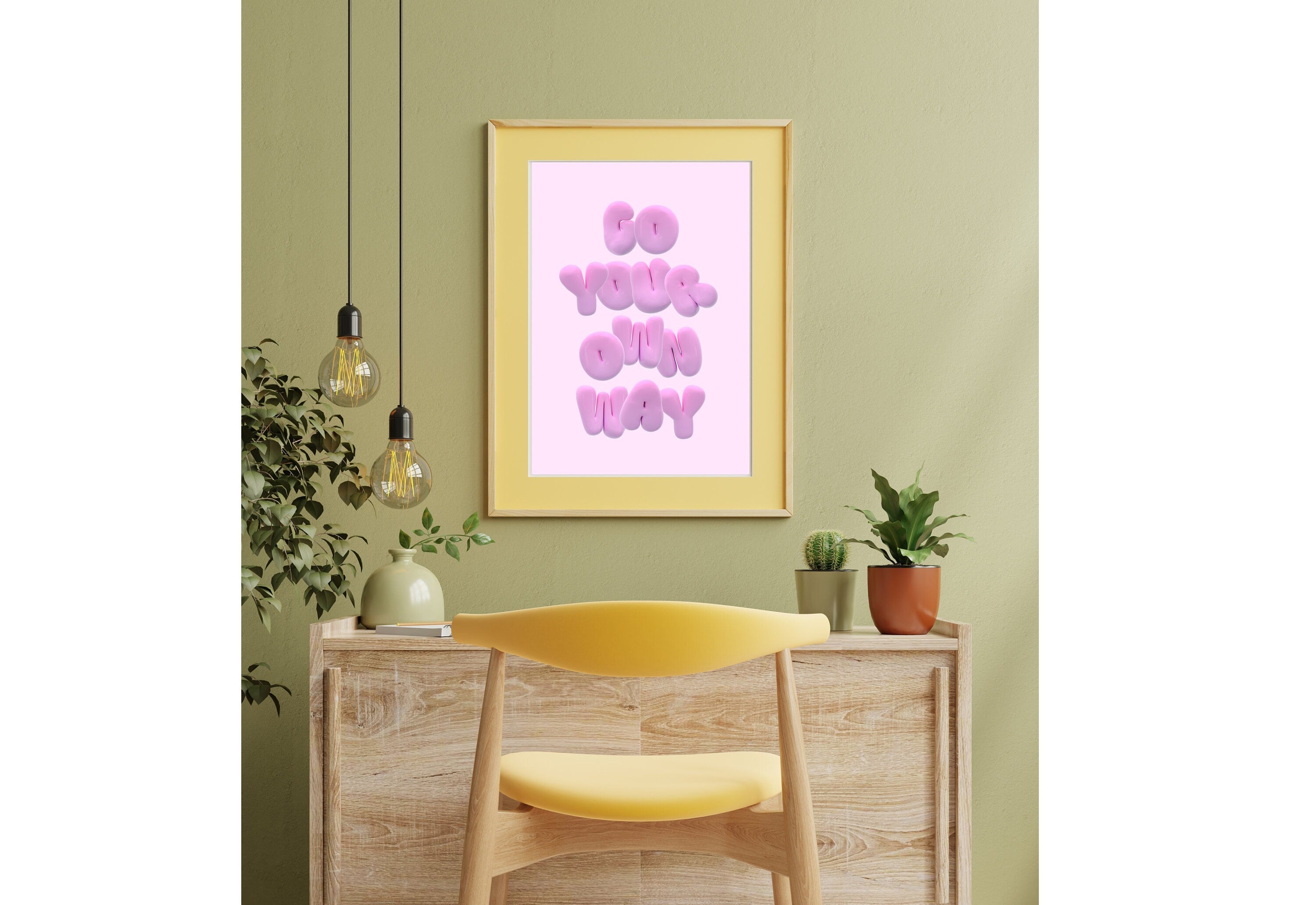 Go Your Own Way-Digital Prints-Wall Art Print-Typography Art-Downloadable Print-Cute Pink Art-Bedroom Decor-Bubble Letter Art-Bright Posters