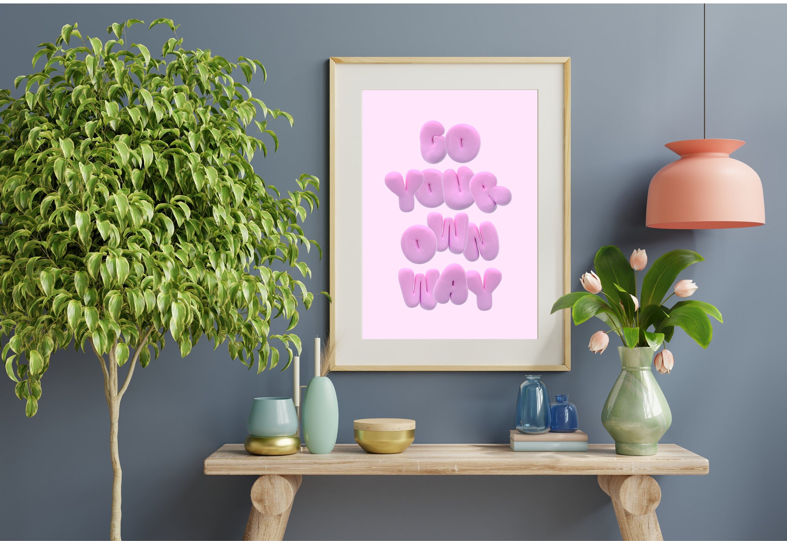 Go Your Own Way-Digital Prints-Wall Art Print-Typography Art-Downloadable Print-Cute Pink Art-Bedroom Decor-Bubble Letter Art-Bright Posters