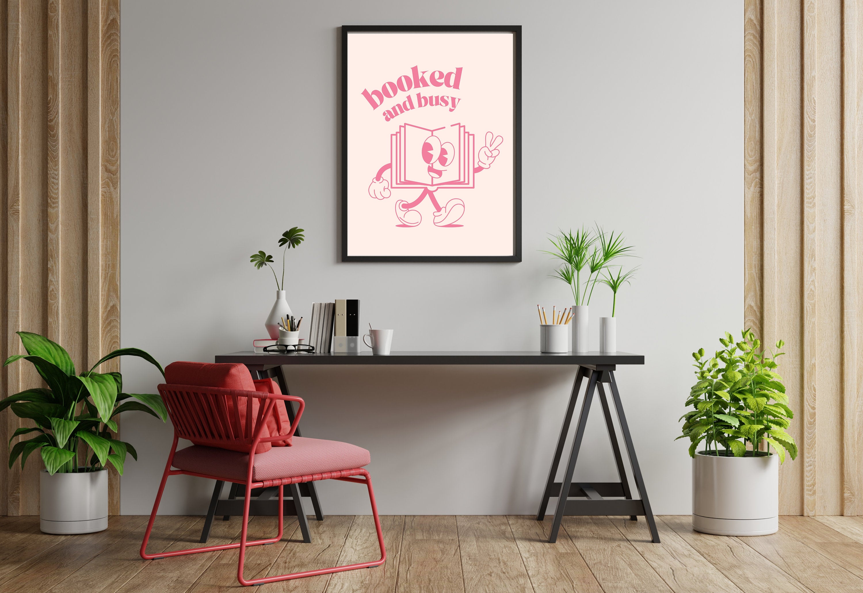 Booked and Busy, Retro Quote, Digital Prints Art, Downloadable Art, Reading Art Prints, Retro Cartoon Poster