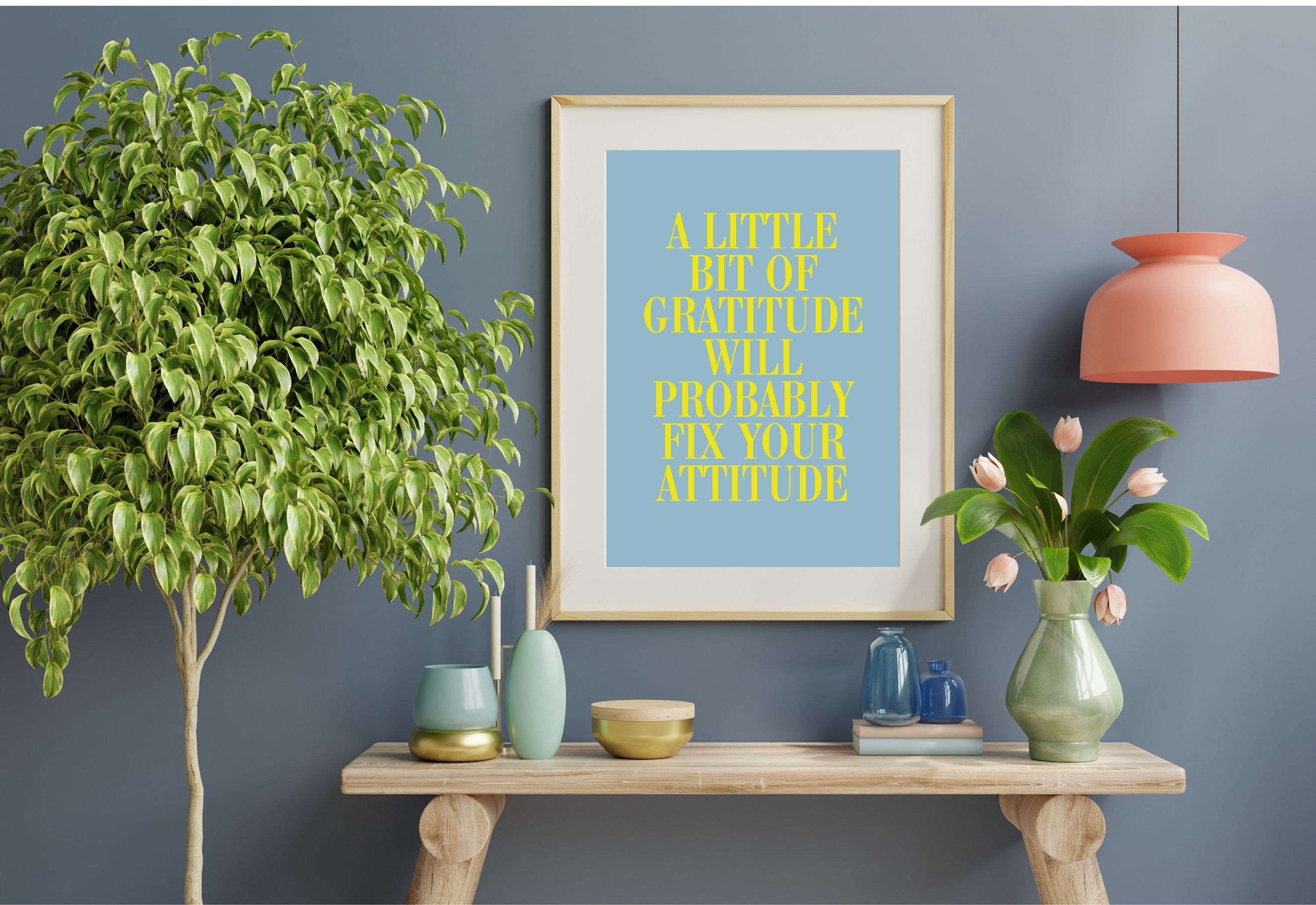 Quote Wall Posters, Gratitude Wall Art, Empowerment Art, Retro Decor, Quote Art, Large Blue Wall Art, Kids Room Poster, Gratitude Prints