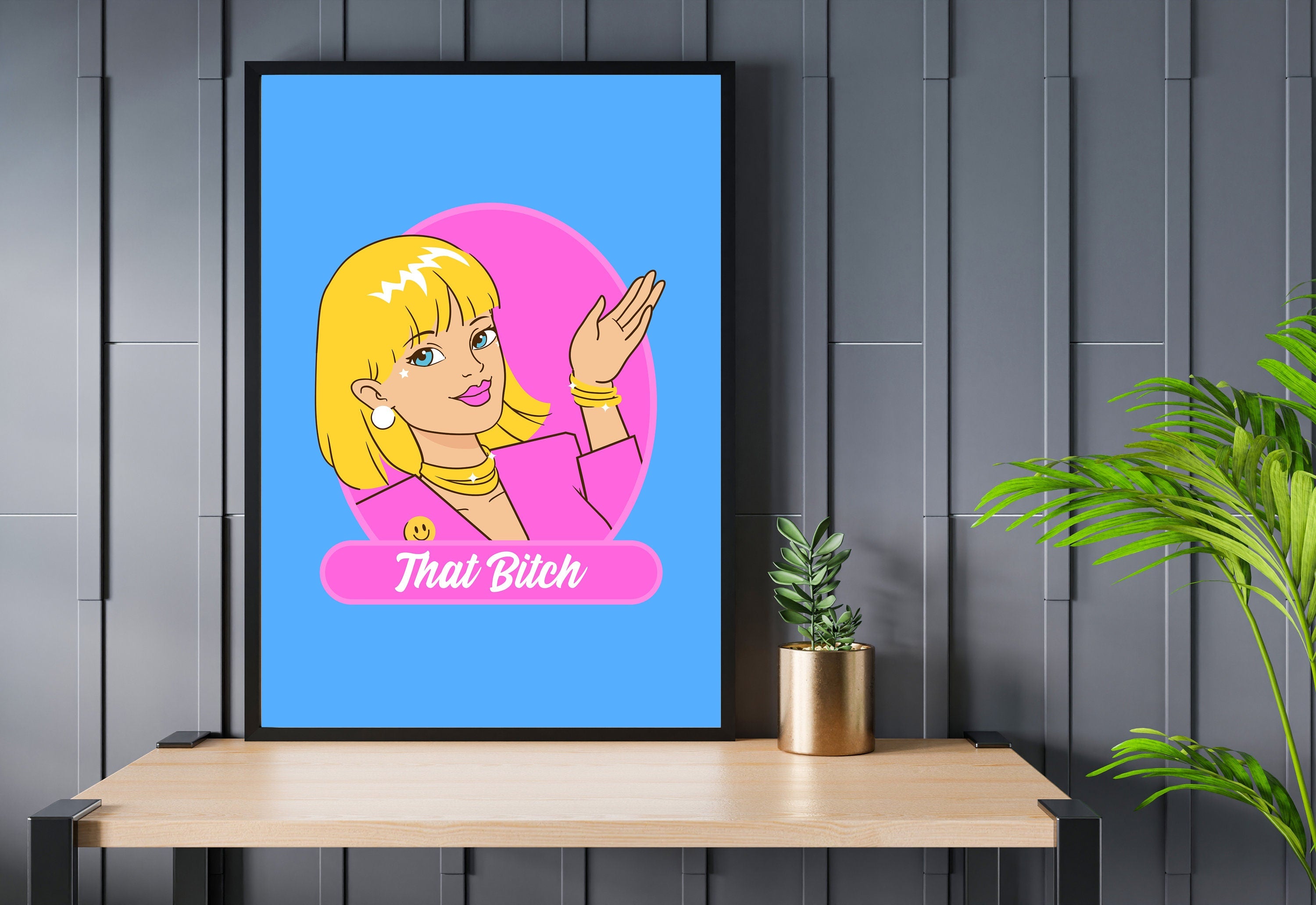 That Bitch-Retro Barbie Poster-Wall Print-Digital Download-Preppy Pink Prints-Barbie Doll Art-Vintage Doll Art-Y2K Aesthetic-Girly Art