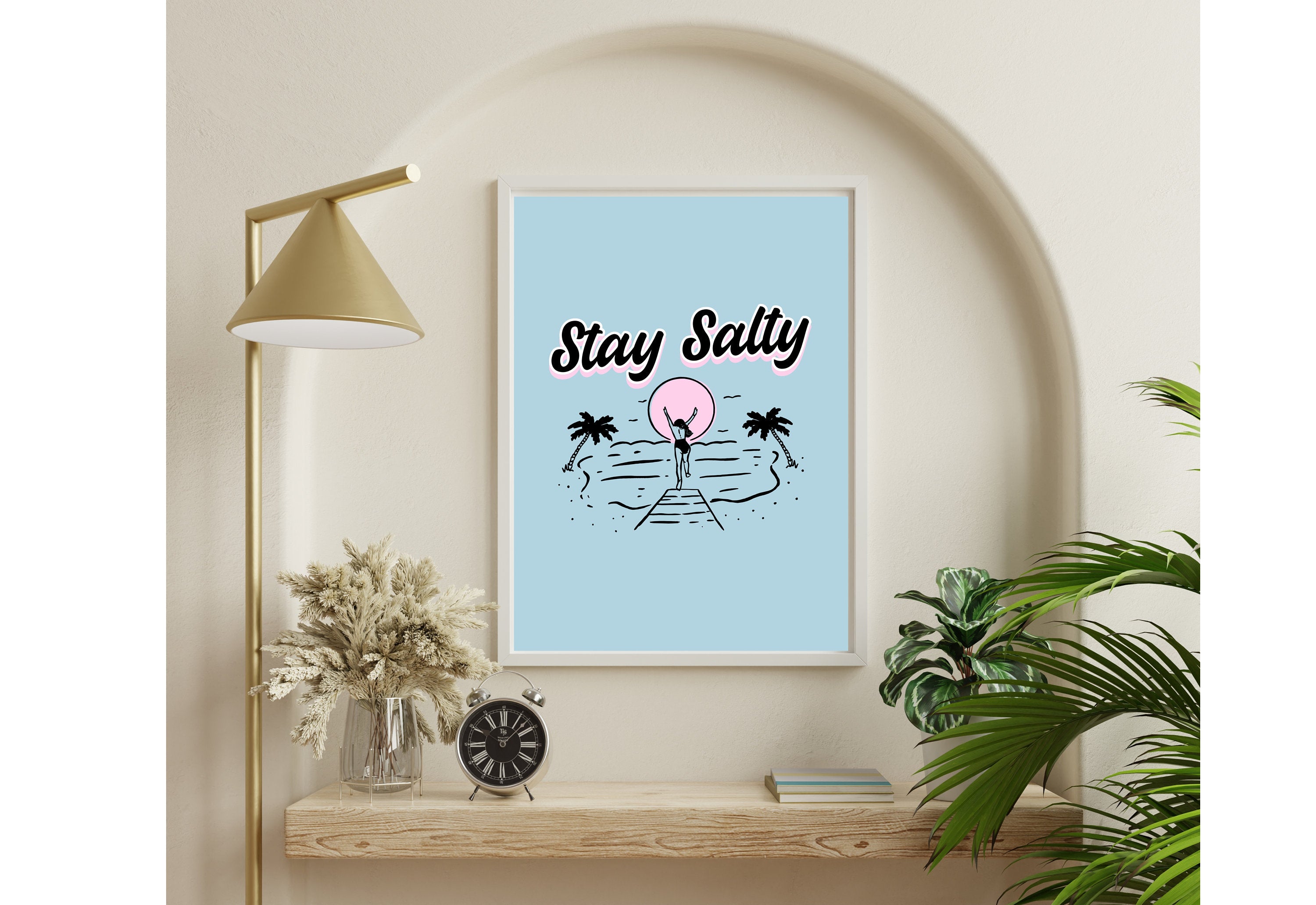 Stay Salty prints, Malibu beach photo, Preppy Surfer Print, beach house art, digital art prints, living room art, Blue Beach House Art