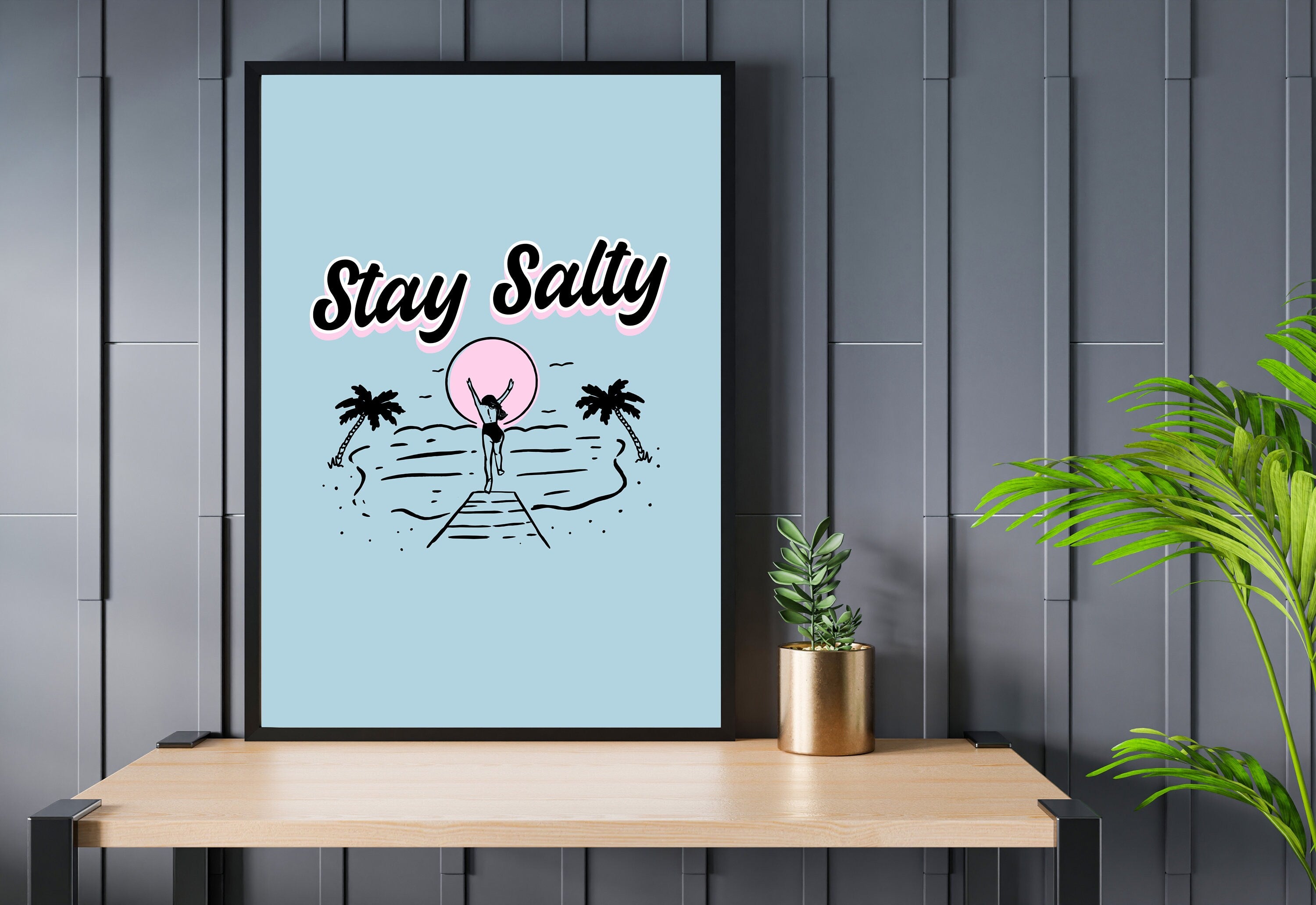 Stay Salty prints, Malibu beach photo, Preppy Surfer Print, beach house art, digital art prints, living room art, Blue Beach House Art