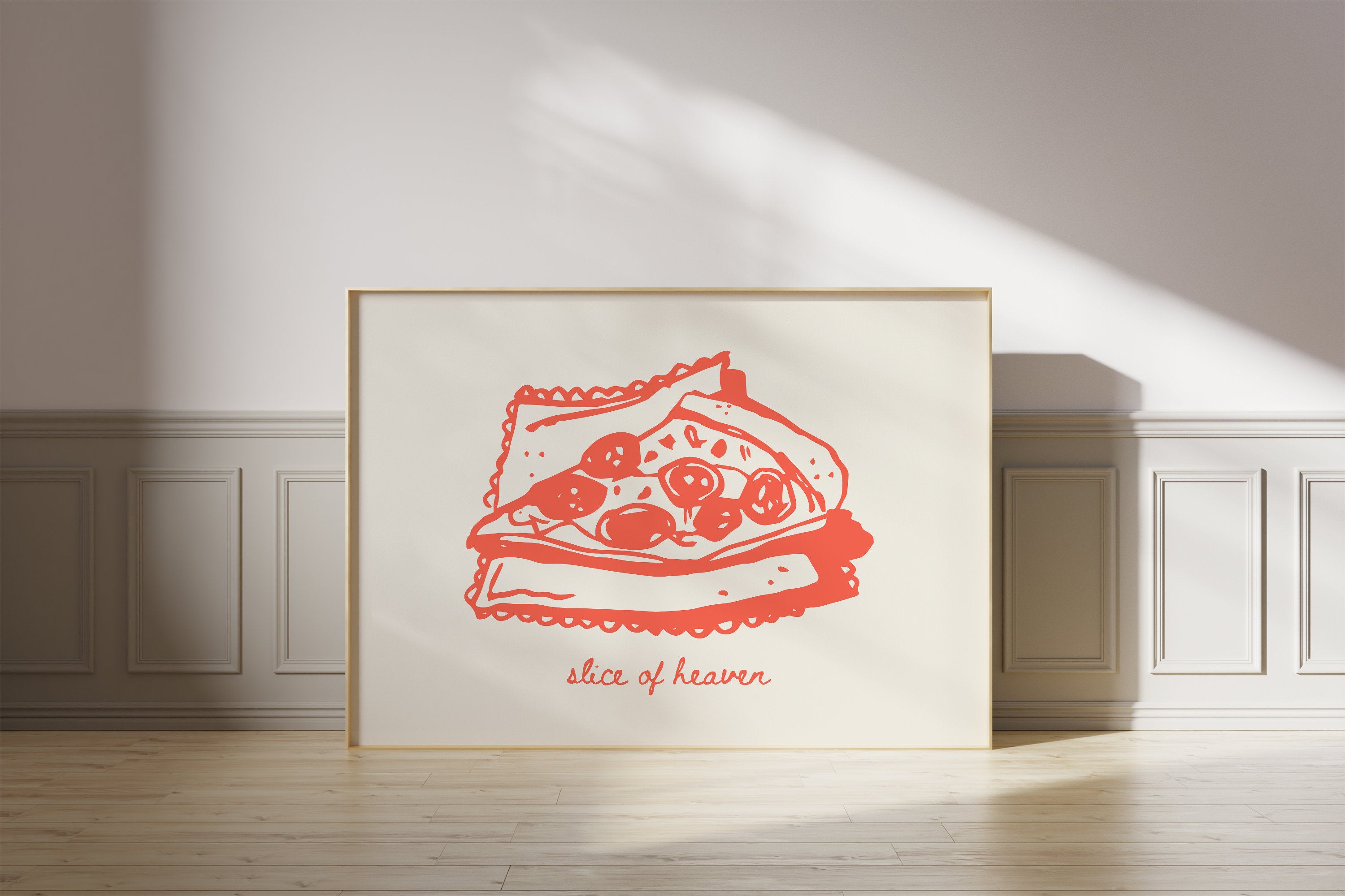 Slice of Heaven-Pizza Poster-Wall Print-Digital Download-Preppy Prints-Pizza Illustration Art-Vintage Food Art-Y2K Aesthetic-Girly Art