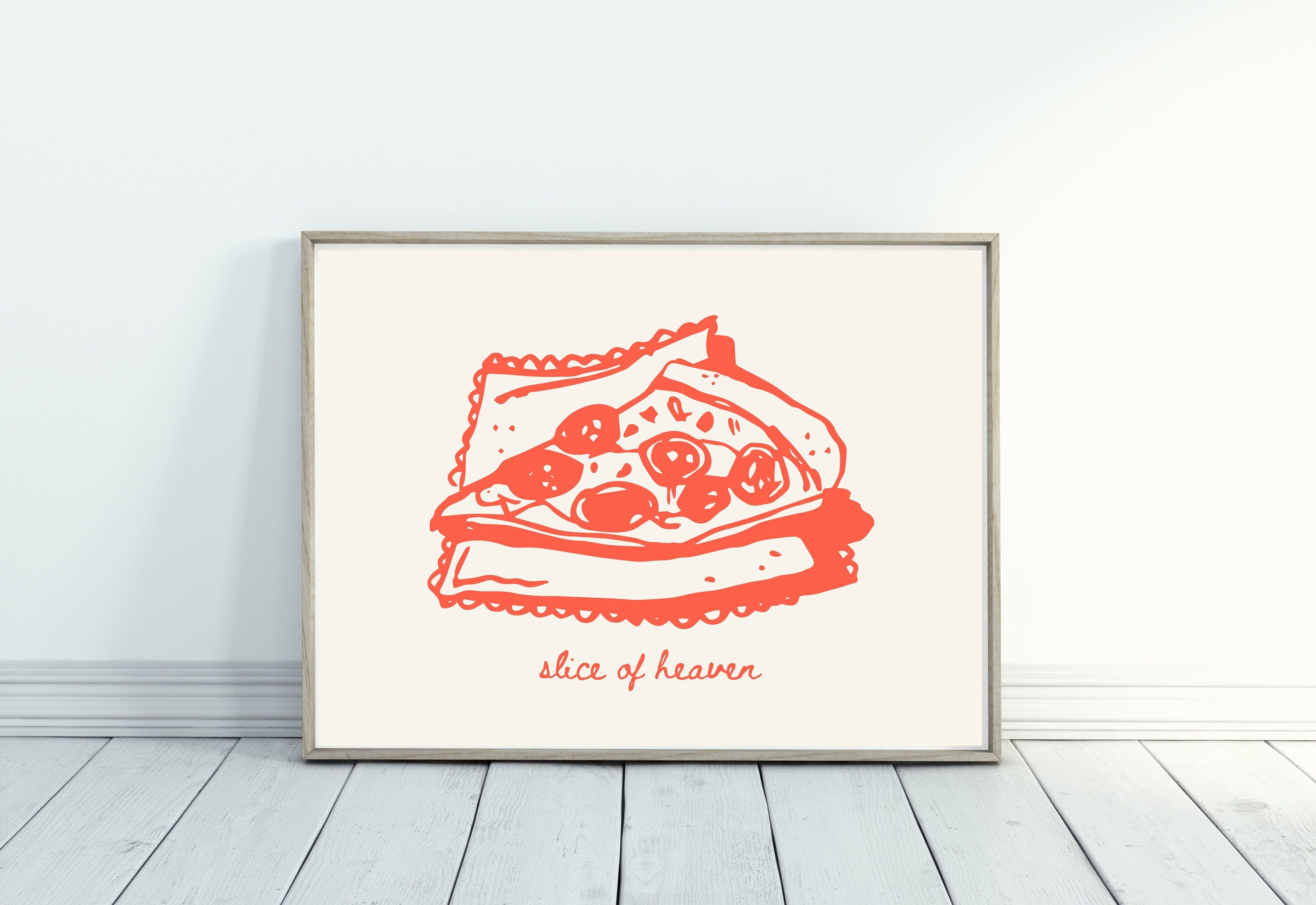 Slice of Heaven-Pizza Poster-Wall Print-Digital Download-Preppy Prints-Pizza Illustration Art-Vintage Food Art-Y2K Aesthetic-Girly Art