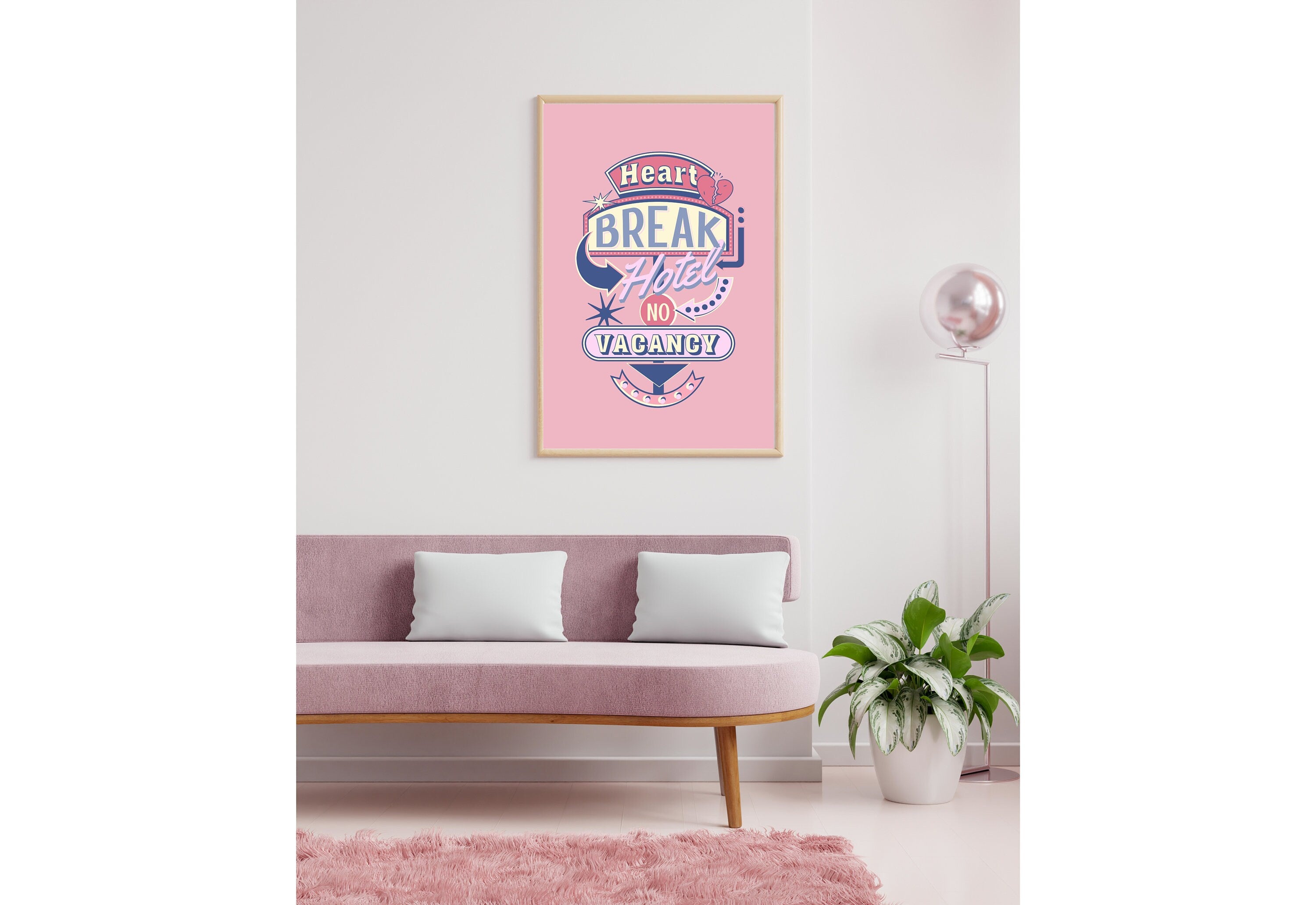 Heartbreak Hotel Art-Digital Prints-Wall Art Print-Preppy Pink Print-Y2K Aesthetic-Apartment Art-Trendy Art-Pink Retro Art-Dorm Room Decor