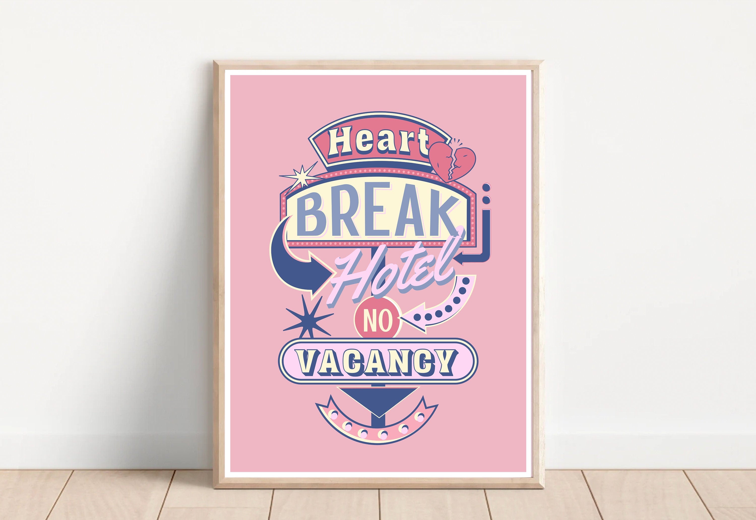 Heartbreak Hotel Art-Digital Prints-Wall Art Print-Preppy Pink Print-Y2K Aesthetic-Apartment Art-Trendy Art-Pink Retro Art-Dorm Room Decor