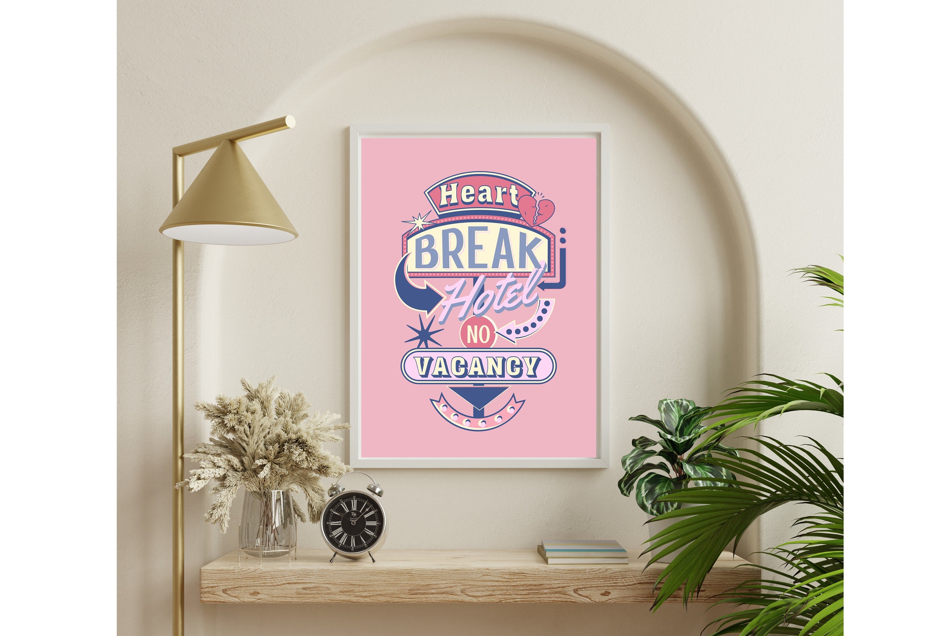 Heartbreak Hotel Art-Digital Prints-Wall Art Print-Preppy Pink Print-Y2K Aesthetic-Apartment Art-Trendy Art-Pink Retro Art-Dorm Room Decor