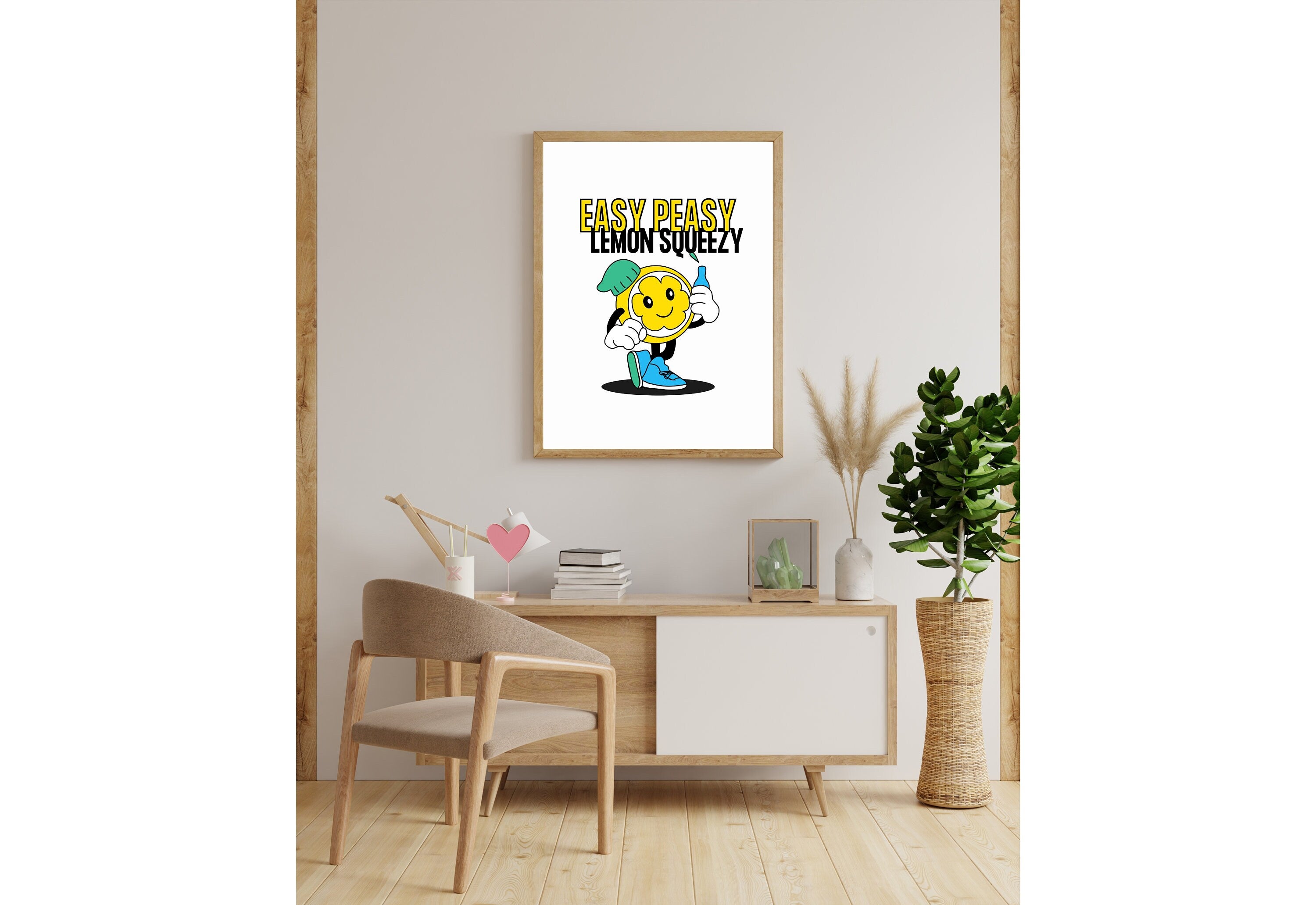 Easy Peasy Lemon Squeezy, Digital Prints, Emotions Art, Instant Download, Encouraging Art, Kids Room Prints, Lemon Art Print, Lemon Cartoon