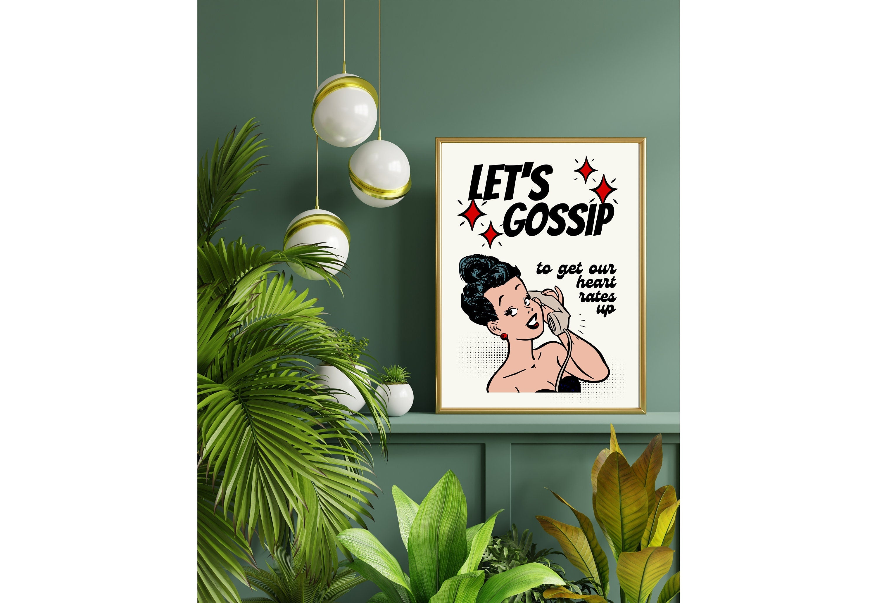 Let's Gossip-Digital Prints-Wall Art Print-Retro Cartoon Art-Downloadable Print-Bar Art Prints-Living Room Decor-Funny Wall Art-Bright Art