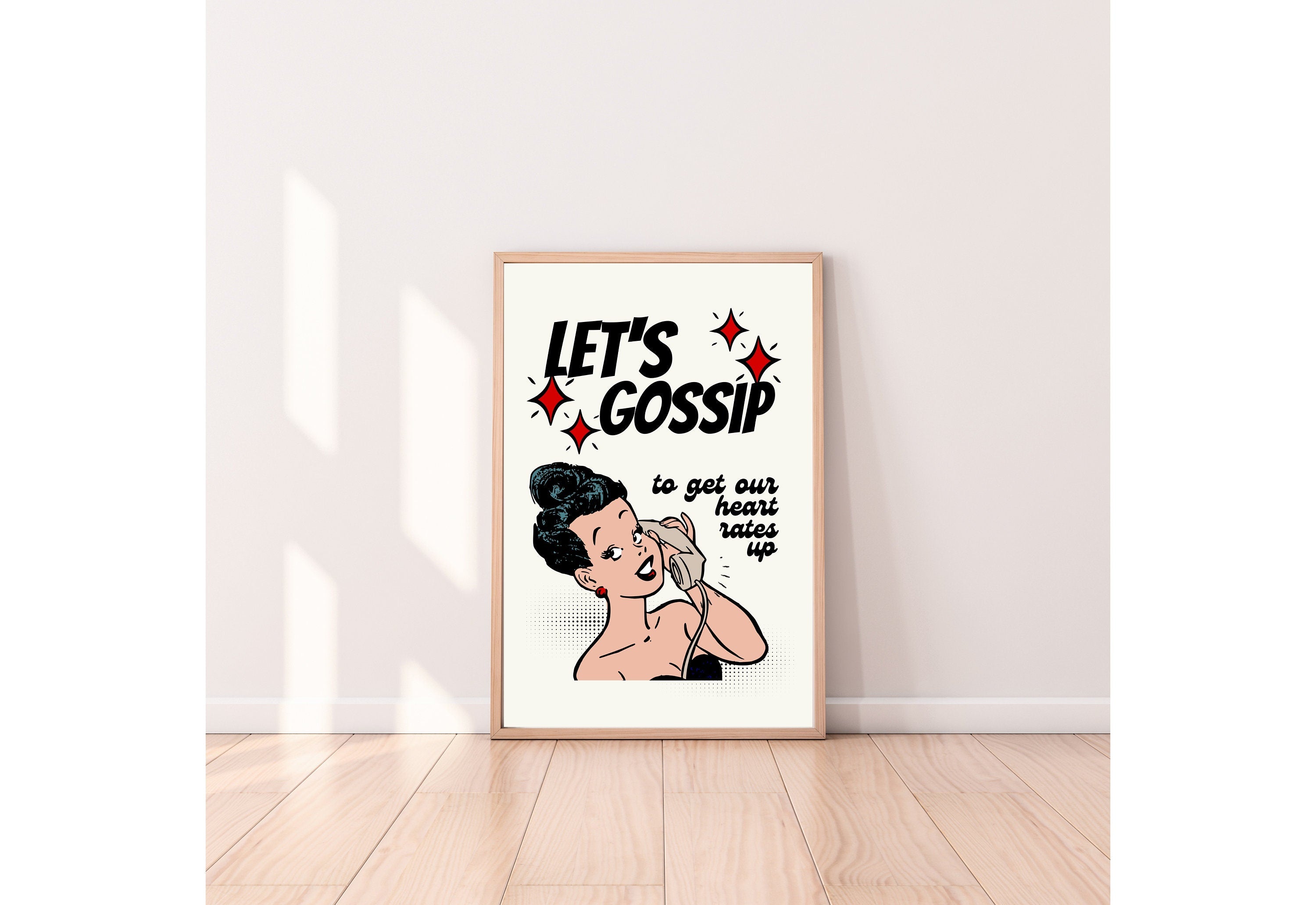 Let's Gossip-Digital Prints-Wall Art Print-Retro Cartoon Art-Downloadable Print-Bar Art Prints-Living Room Decor-Funny Wall Art-Bright Art