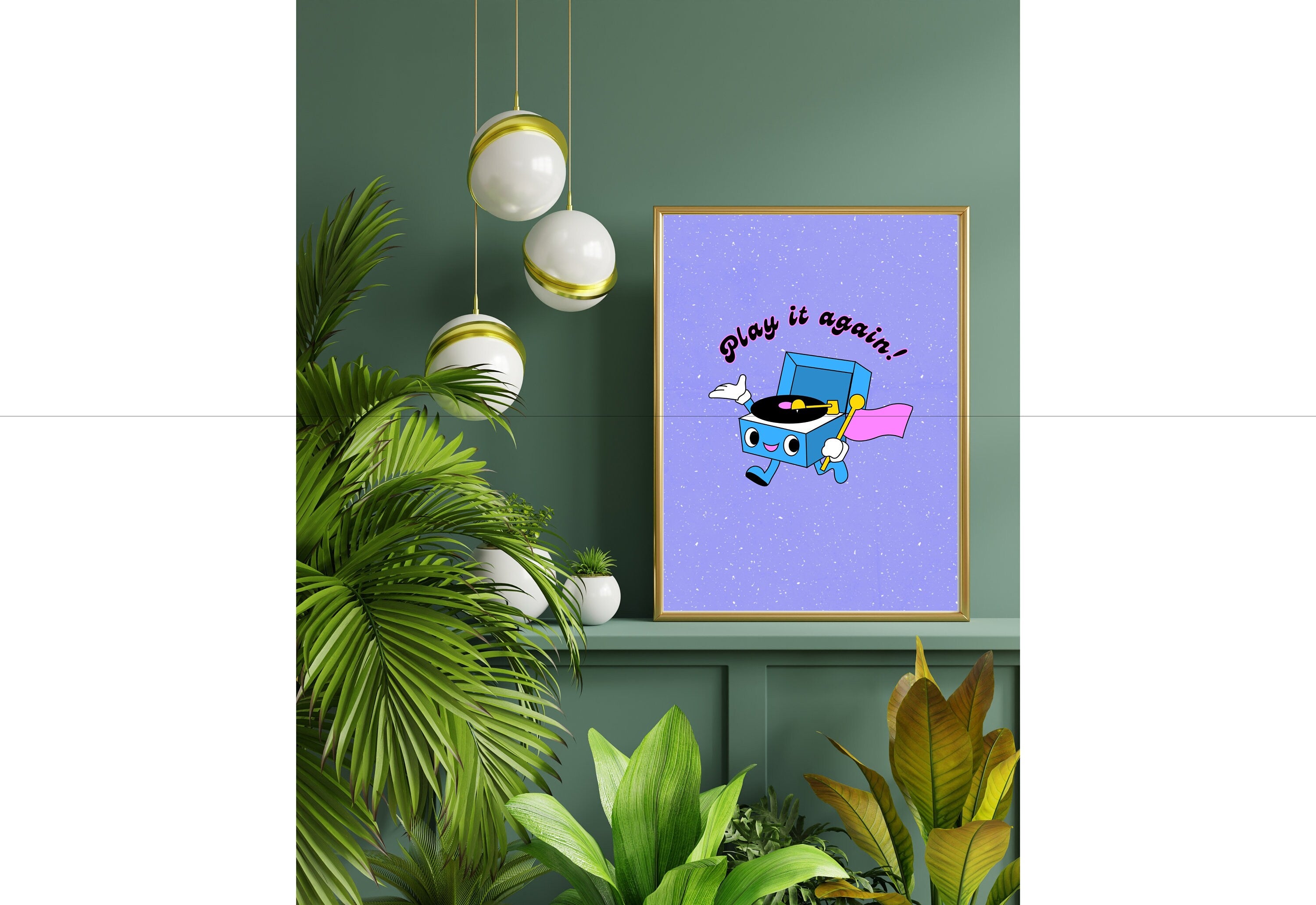 Play it Again-Digital Download-Oversized Wall Art-Downloadable Print-Heart Art Print-Retro Character Art-Trendy Posters-Vintage Mascot Art