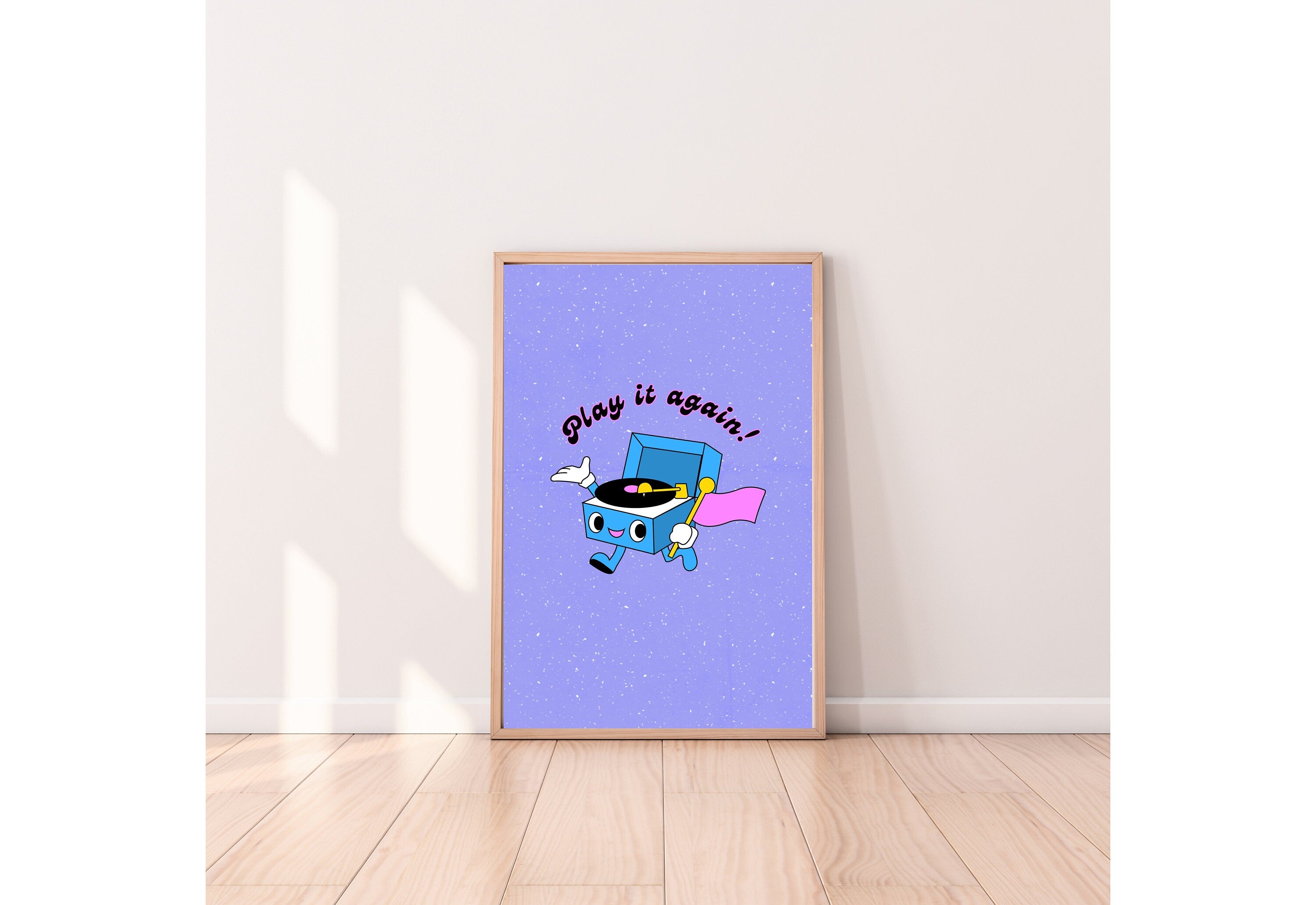 Play it Again-Digital Download-Oversized Wall Art-Downloadable Print-Heart Art Print-Retro Character Art-Trendy Posters-Vintage Mascot Art