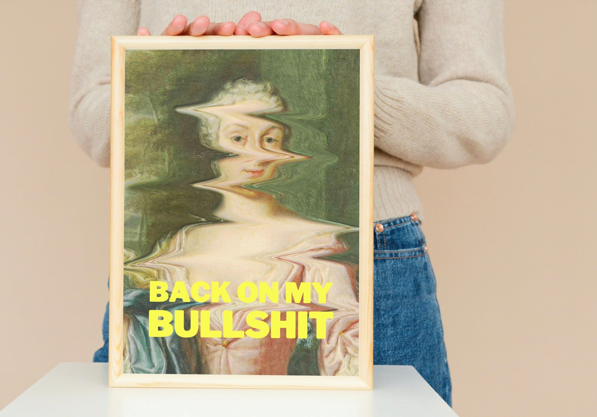 Inspirational digital print with 'Back on my Bullshit' message, perfect for motivational decor.