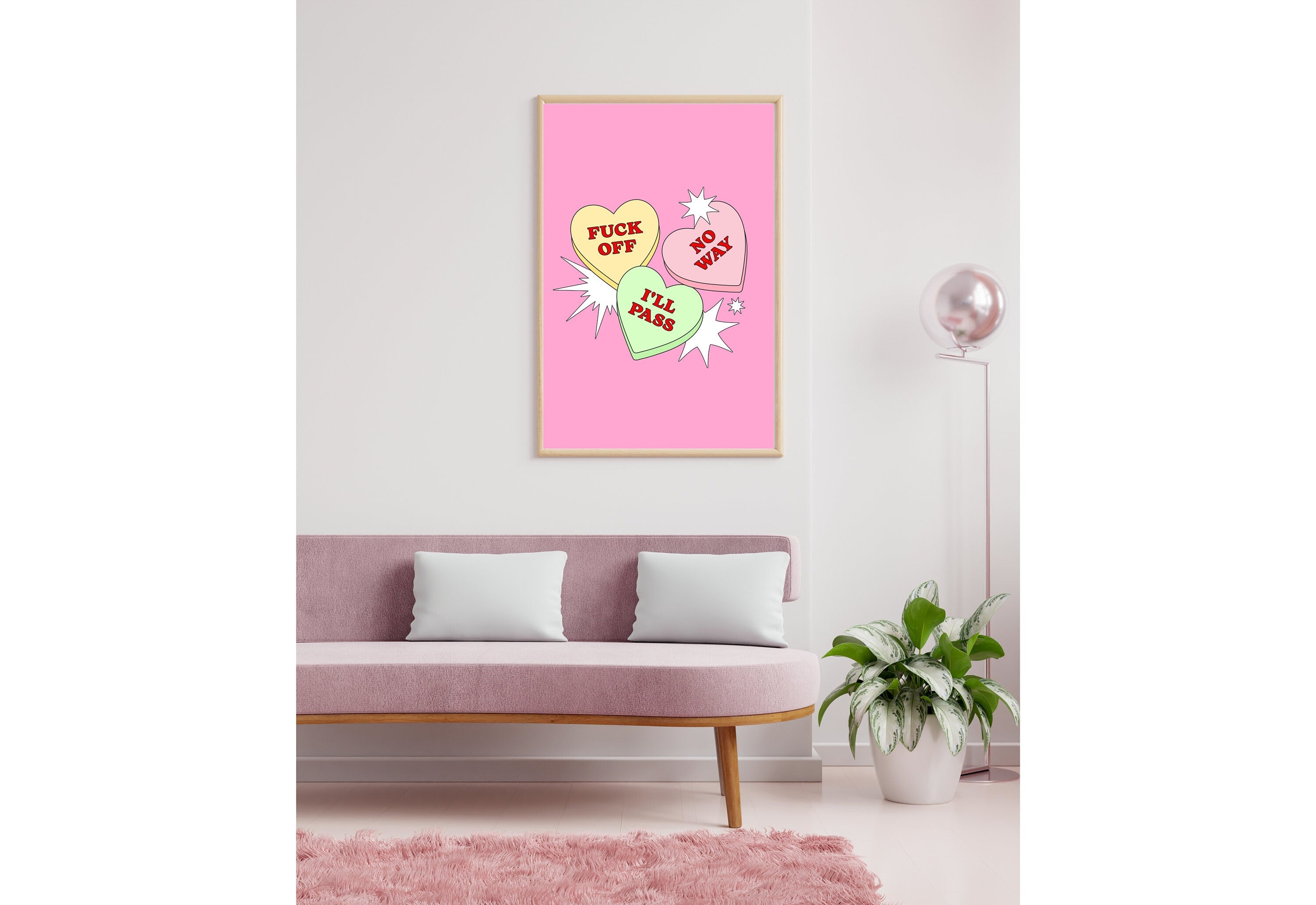 Sassy Wall Art,Funny Girly Art,Y2K Aesthetic Print,Dorm Decor Art,Living Room Art,Bright Art,Comic Art, Large Wall Posters, Pink Preppy Art