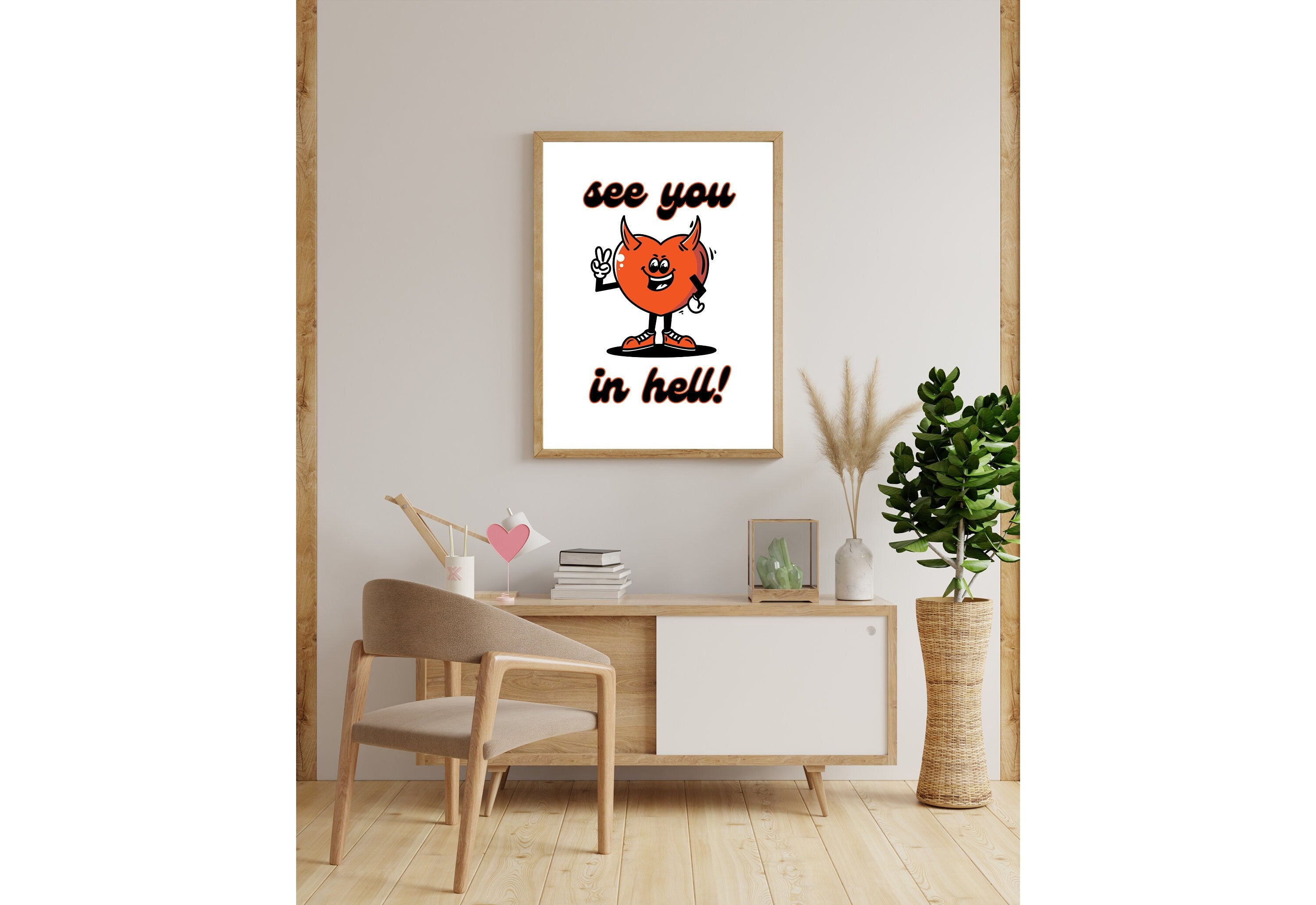 See You In Hell, Devil Cartoon,Wall Print,Typography Print, Funny Art Print,-Downloadable Print,Y2K Art Print, Retro Cartoon, Large Poster