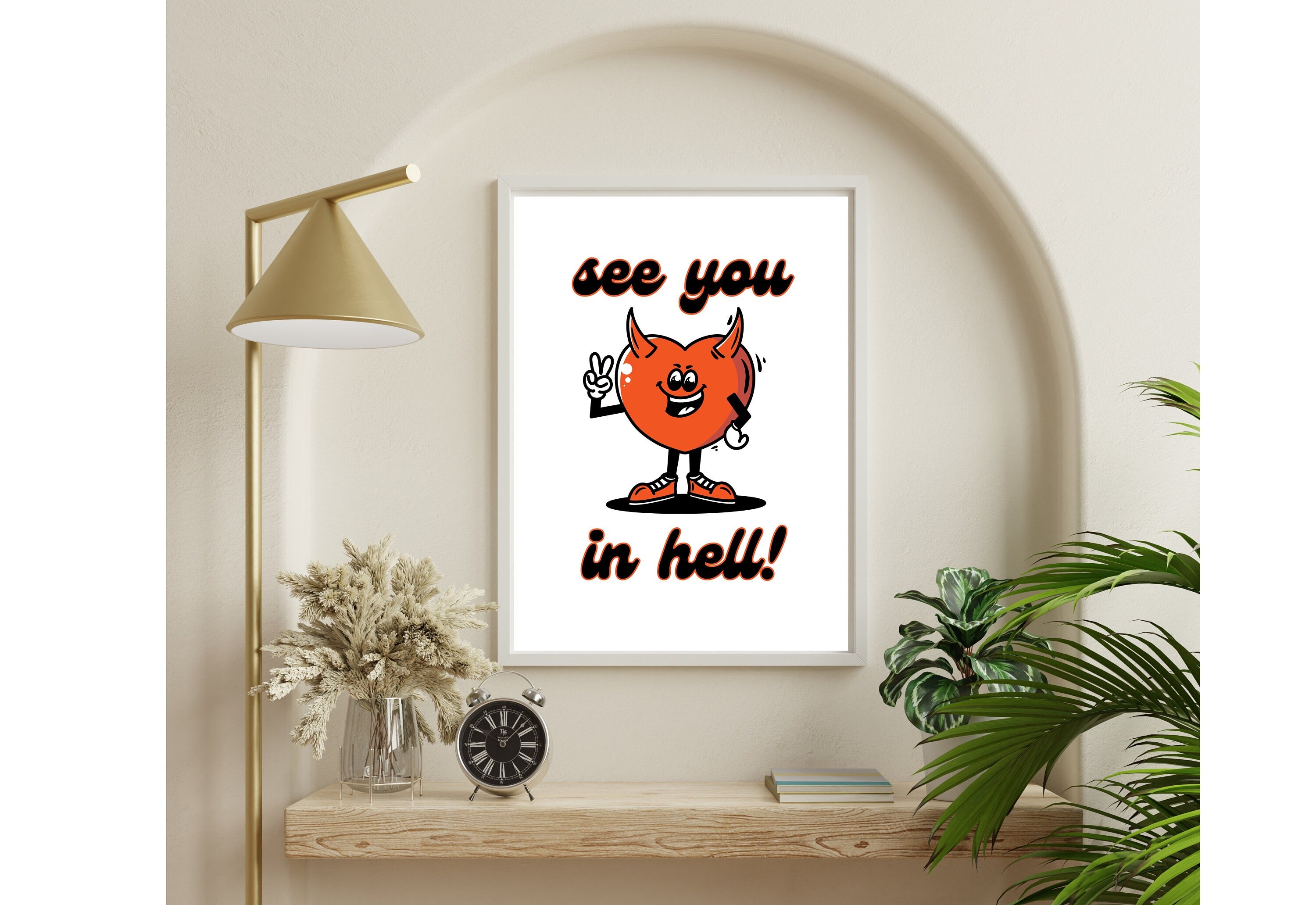 See You In Hell, Devil Cartoon,Wall Print,Typography Print, Funny Art Print,-Downloadable Print,Y2K Art Print, Retro Cartoon, Large Poster