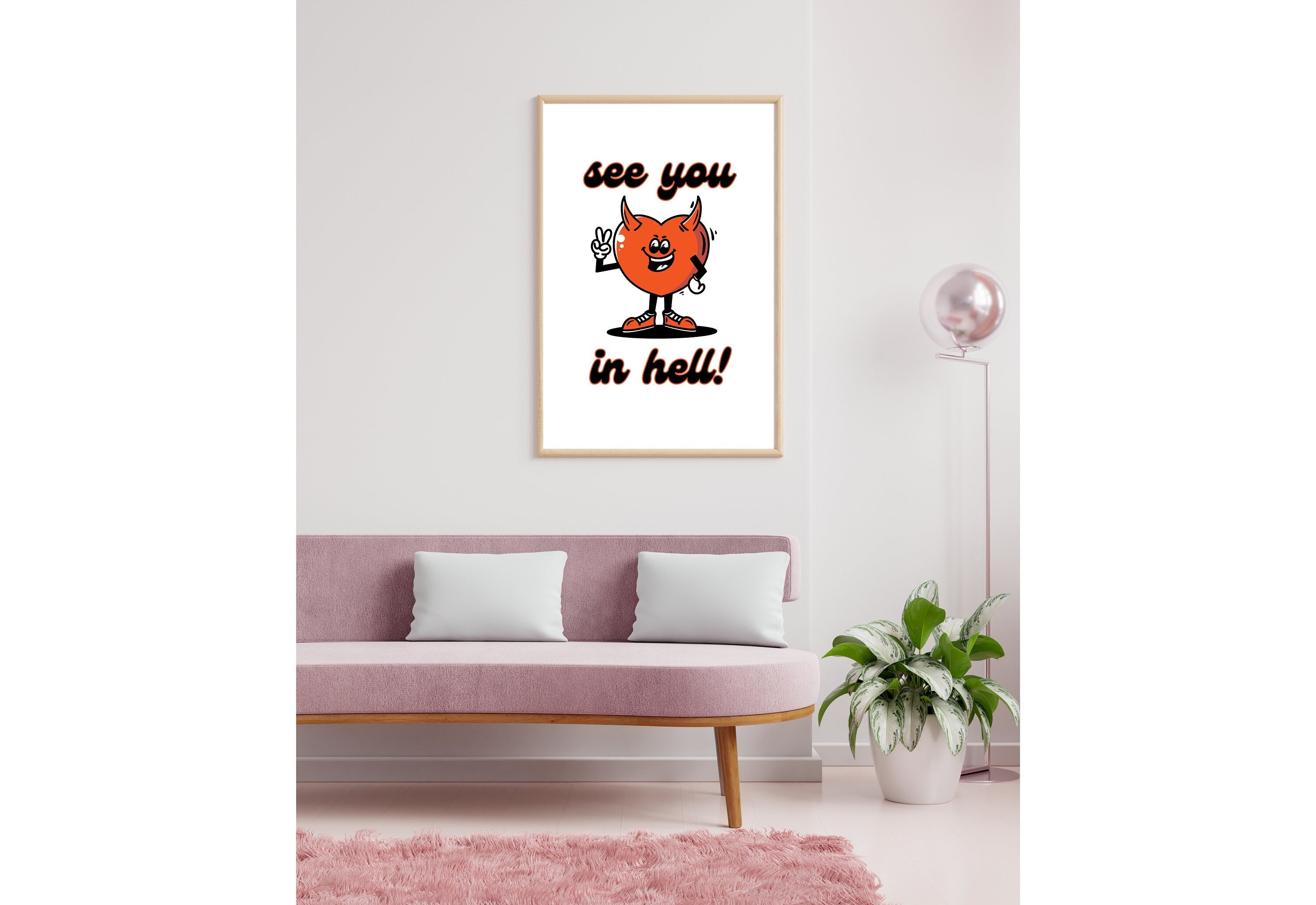 See You In Hell, Devil Cartoon,Wall Print,Typography Print, Funny Art Print,-Downloadable Print,Y2K Art Print, Retro Cartoon, Large Poster