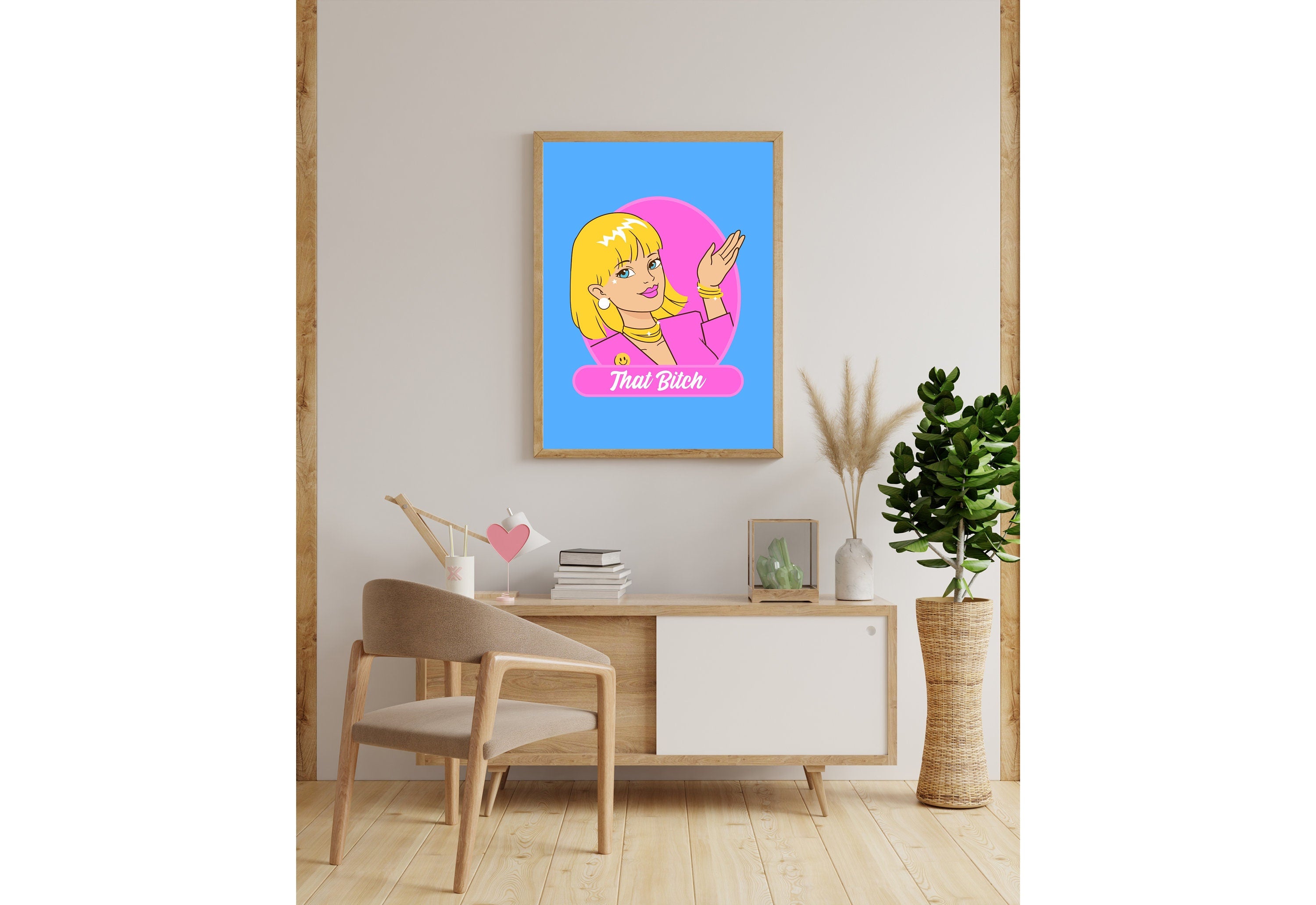 That Bitch-Retro Barbie Poster-Wall Print-Digital Download-Preppy Pink Prints-Barbie Doll Art-Vintage Doll Art-Y2K Aesthetic-Girly Art