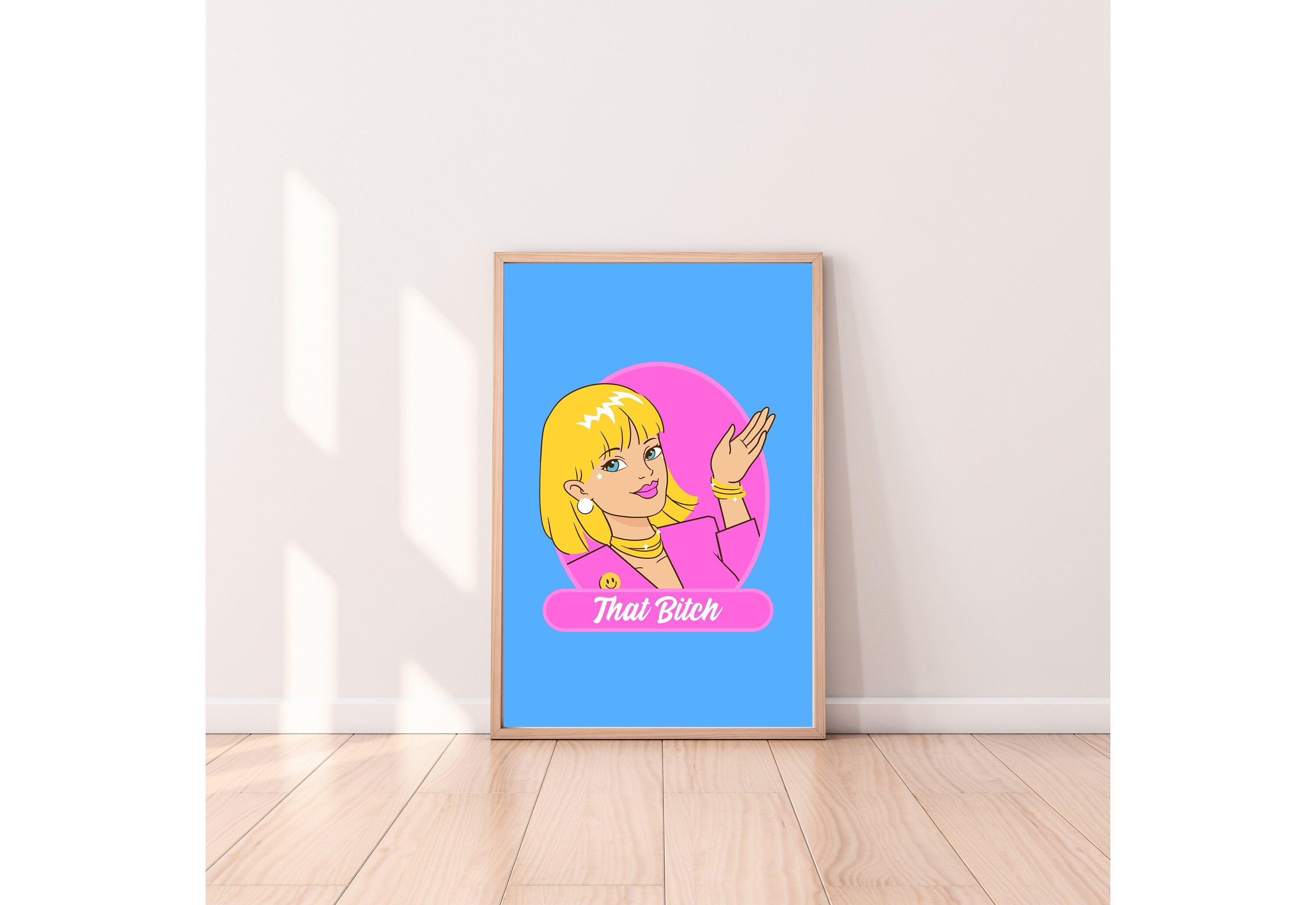 That Bitch-Retro Barbie Poster-Wall Print-Digital Download-Preppy Pink Prints-Barbie Doll Art-Vintage Doll Art-Y2K Aesthetic-Girly Art