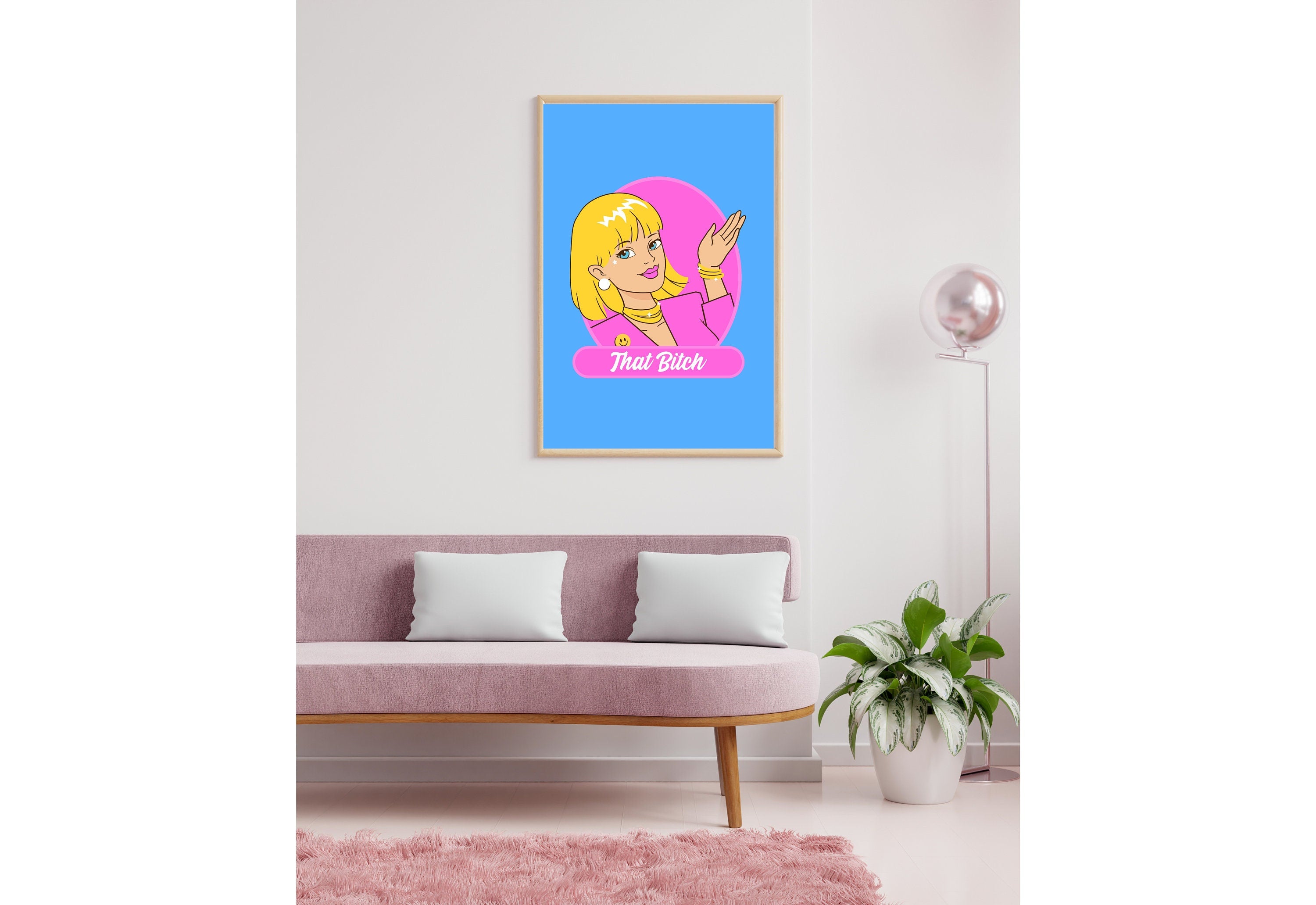 That Bitch-Retro Barbie Poster-Wall Print-Digital Download-Preppy Pink Prints-Barbie Doll Art-Vintage Doll Art-Y2K Aesthetic-Girly Art