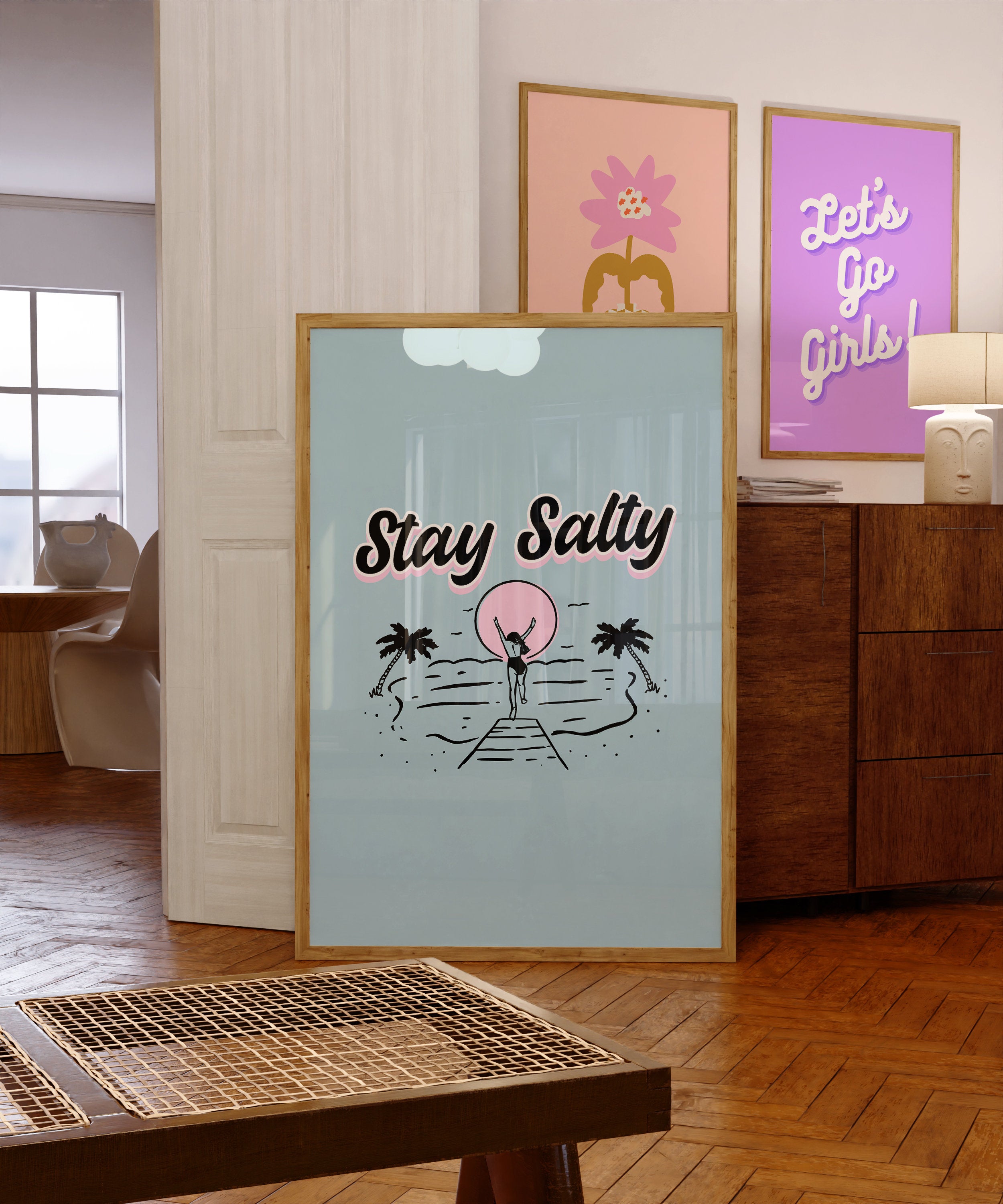 Stay Salty prints, Malibu beach photo, Preppy Surfer Print, beach house art, digital art prints, living room art, Blue Beach House Art