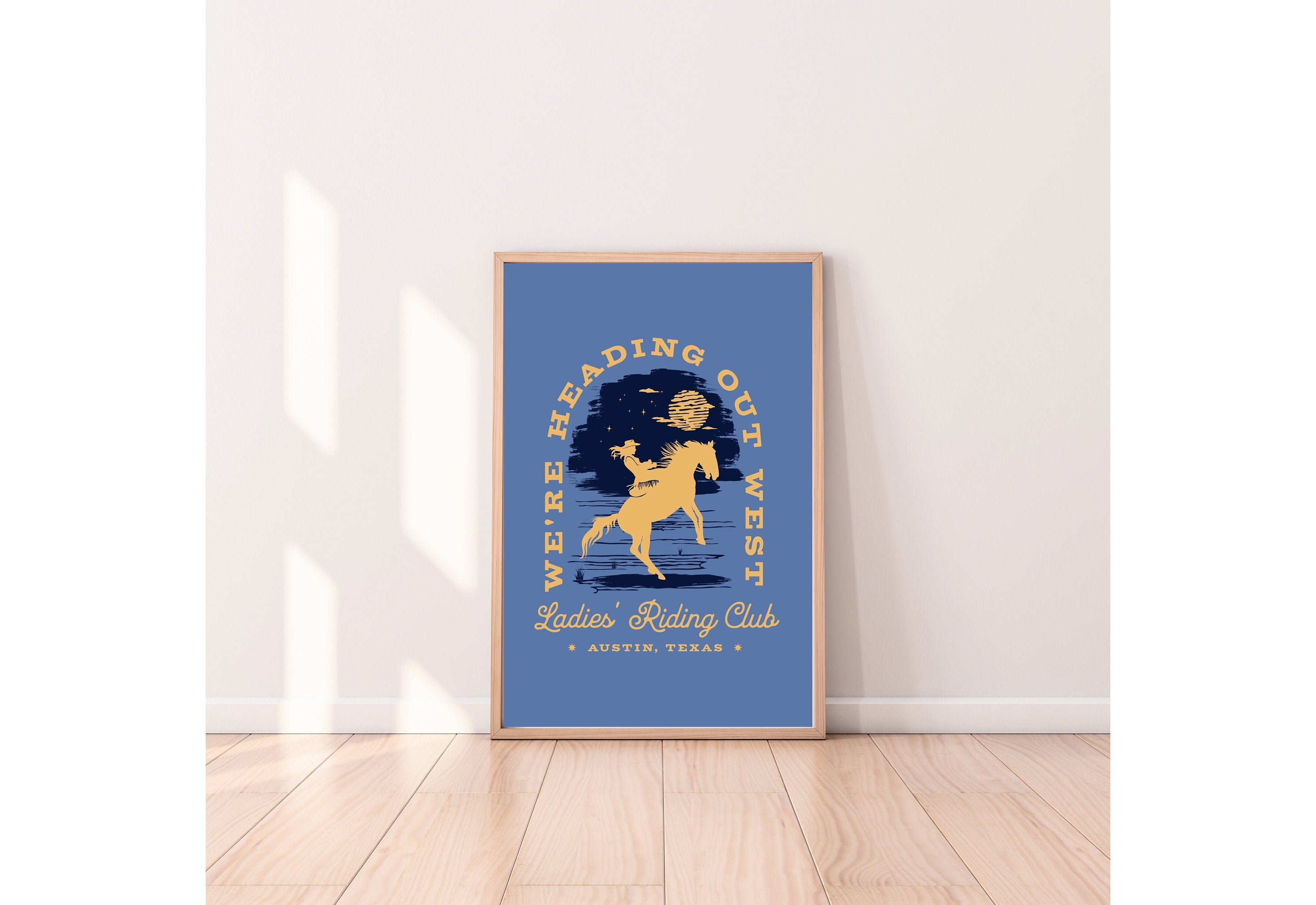 Austin Texas Art,Cowgirl Art Prints,Blue Cowboy Art,Western Art Prints,Large Texas Poster,Blue Texas Poster,Cute Western Prints,Girly Art