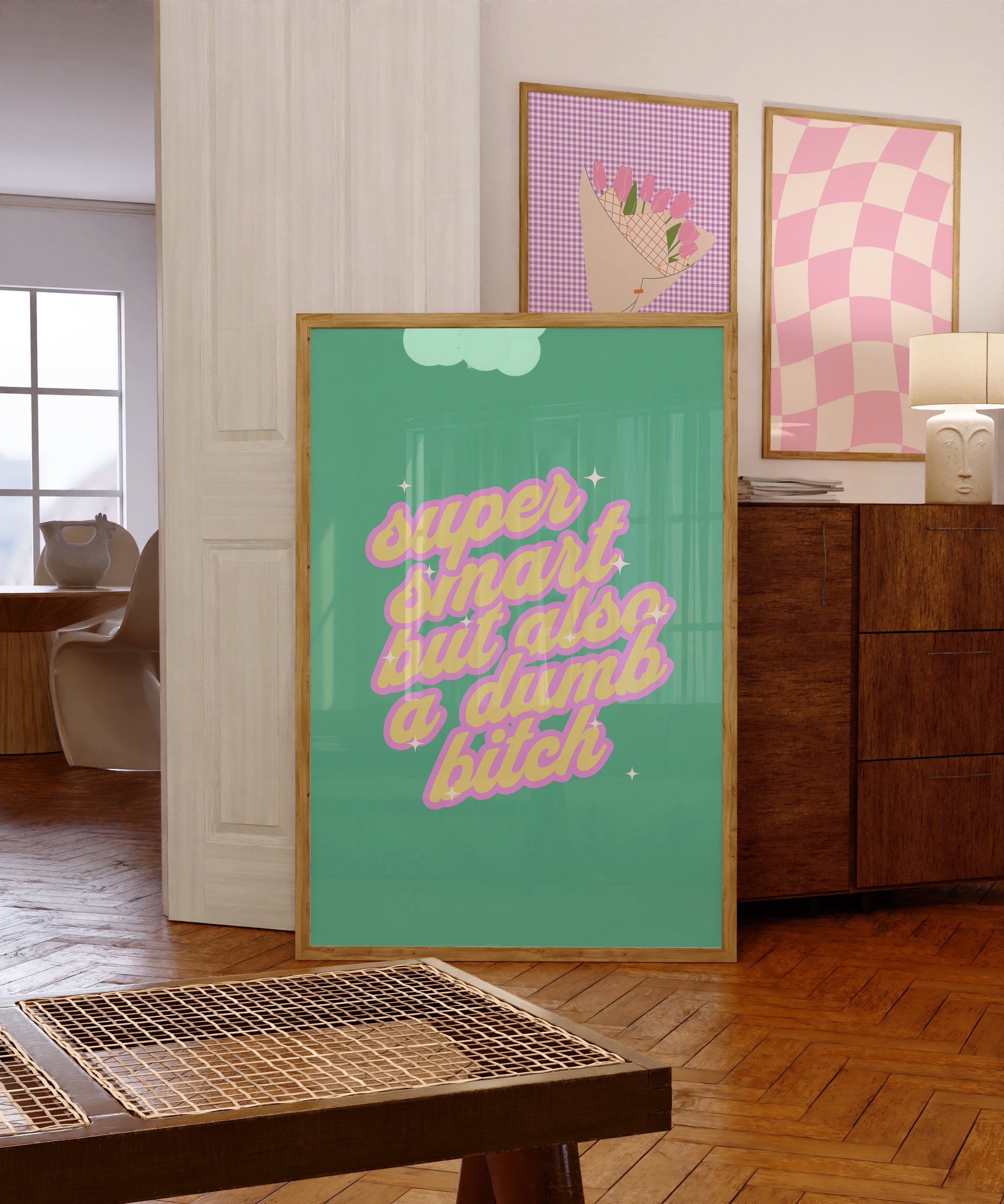 Dumb Bitch Art,Funny Typography Art,Funny Retro Art,Pop Art,Dorm Decor,Downloadable Print,Trendy Art Print,Funny Girly Art,Apartment Art