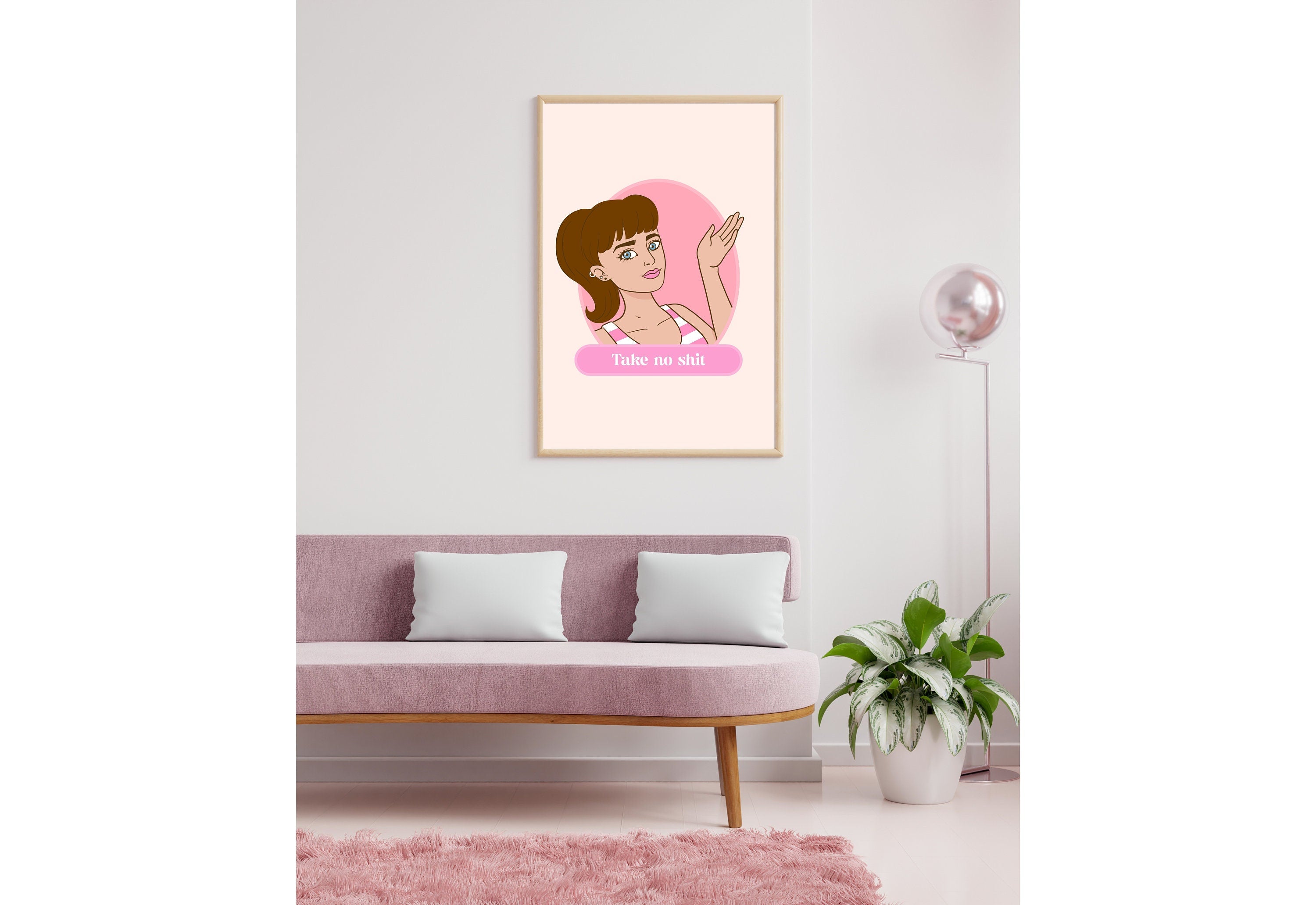 Take No Shit-Retro Barbie Poster-Wall Print-Digital Download-Preppy Purple Prints-Barbie Doll Art-Vintage Doll Art-Y2K Aesthetic-Girly Art