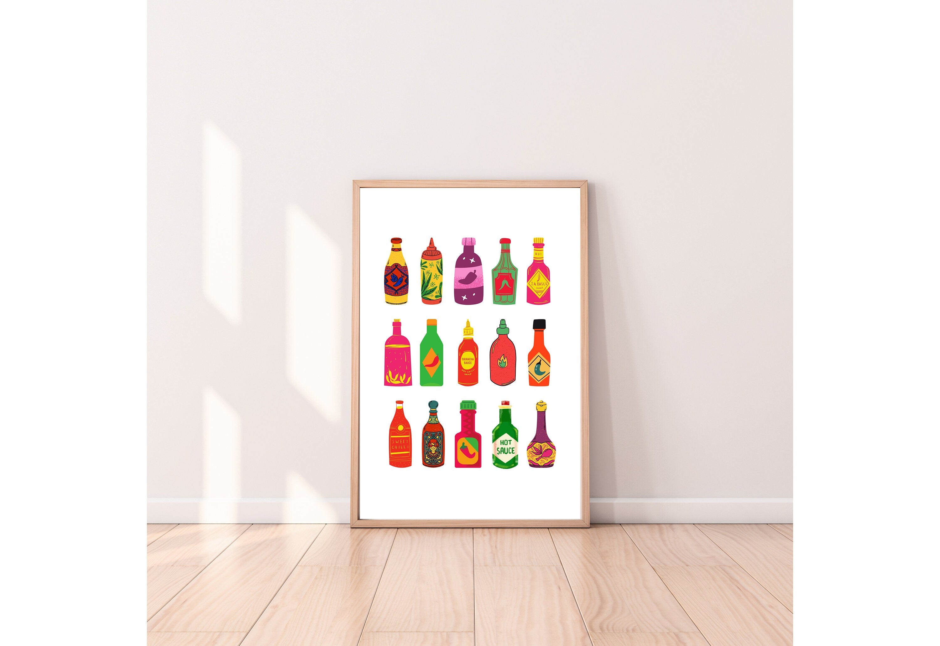 Hot Sauce Art, Digital Download,Kitchen Wall Art Print,Digital Food Art Print,Trendy Wall Art Print,Kitchen Printables,Kitchen Wall Decor