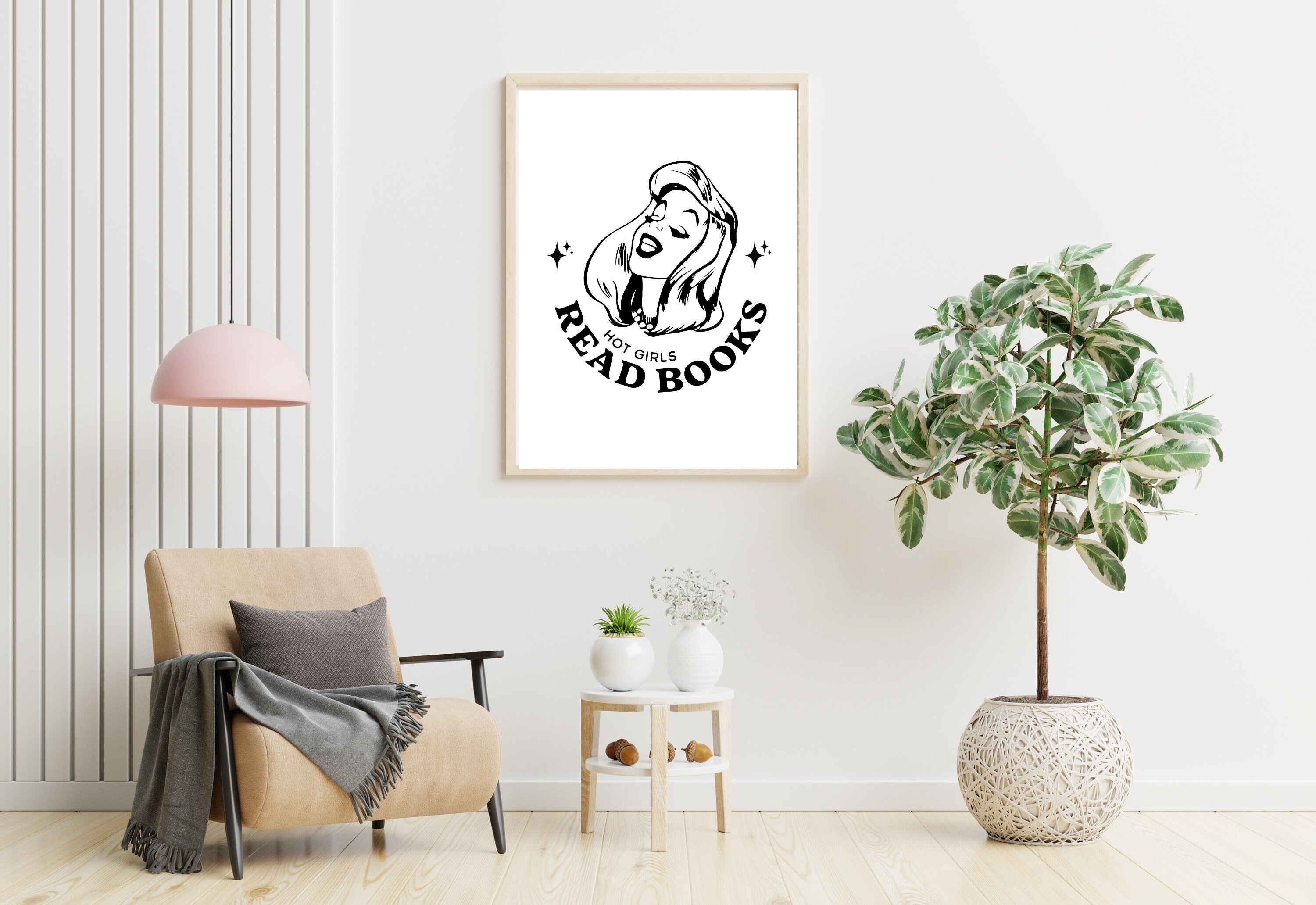 Hot Girls Read-Large Wall Art-White Wall Print-Retro Cartoon Art-Downloadable Print-Reading Art Prints-Living Room Decor-Funny Wall Art