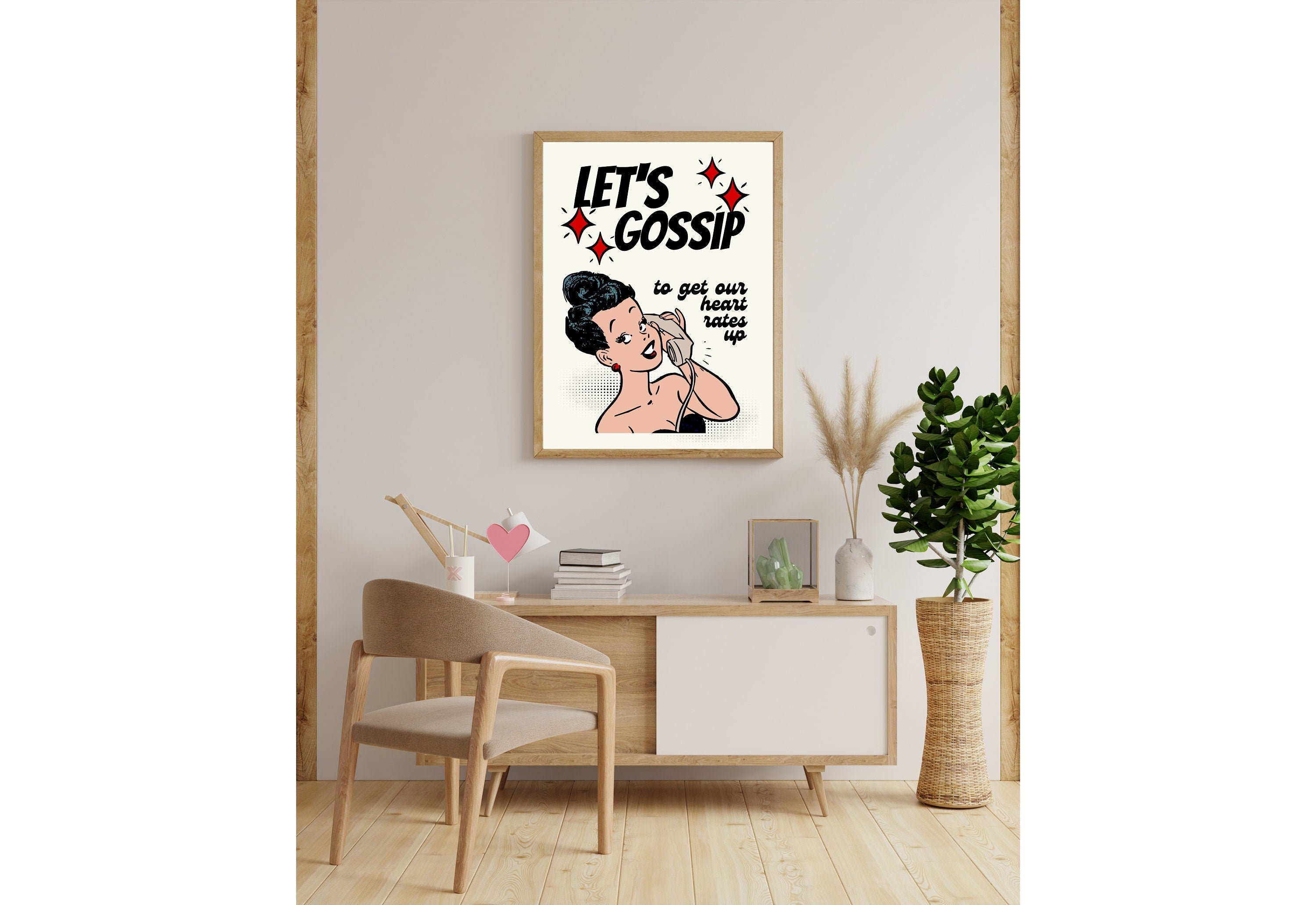 Let's Gossip-Digital Prints-Wall Art Print-Retro Cartoon Art-Downloadable Print-Bar Art Prints-Living Room Decor-Funny Wall Art-Bright Art