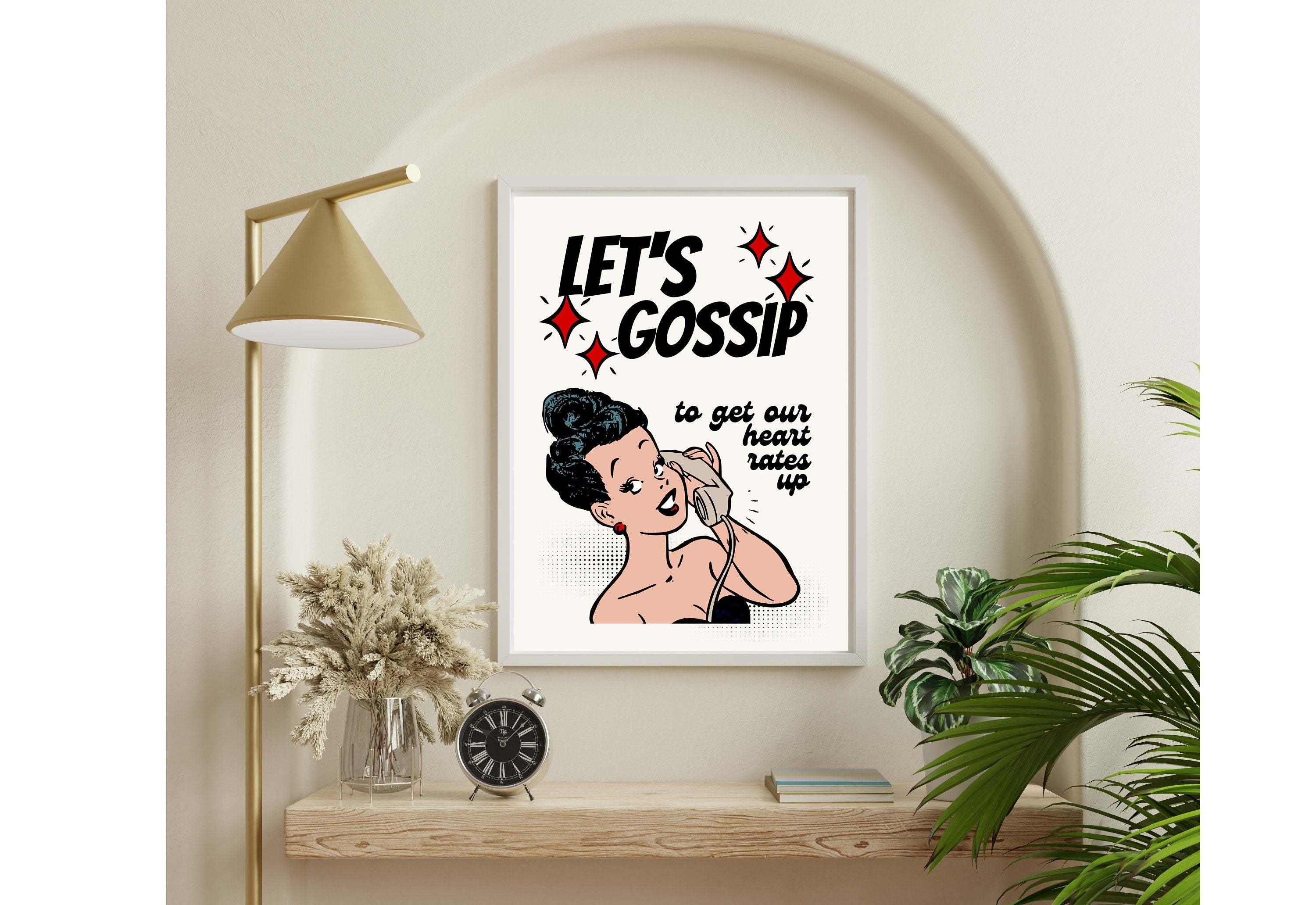 Let's Gossip-Digital Prints-Wall Art Print-Retro Cartoon Art-Downloadable Print-Bar Art Prints-Living Room Decor-Funny Wall Art-Bright Art