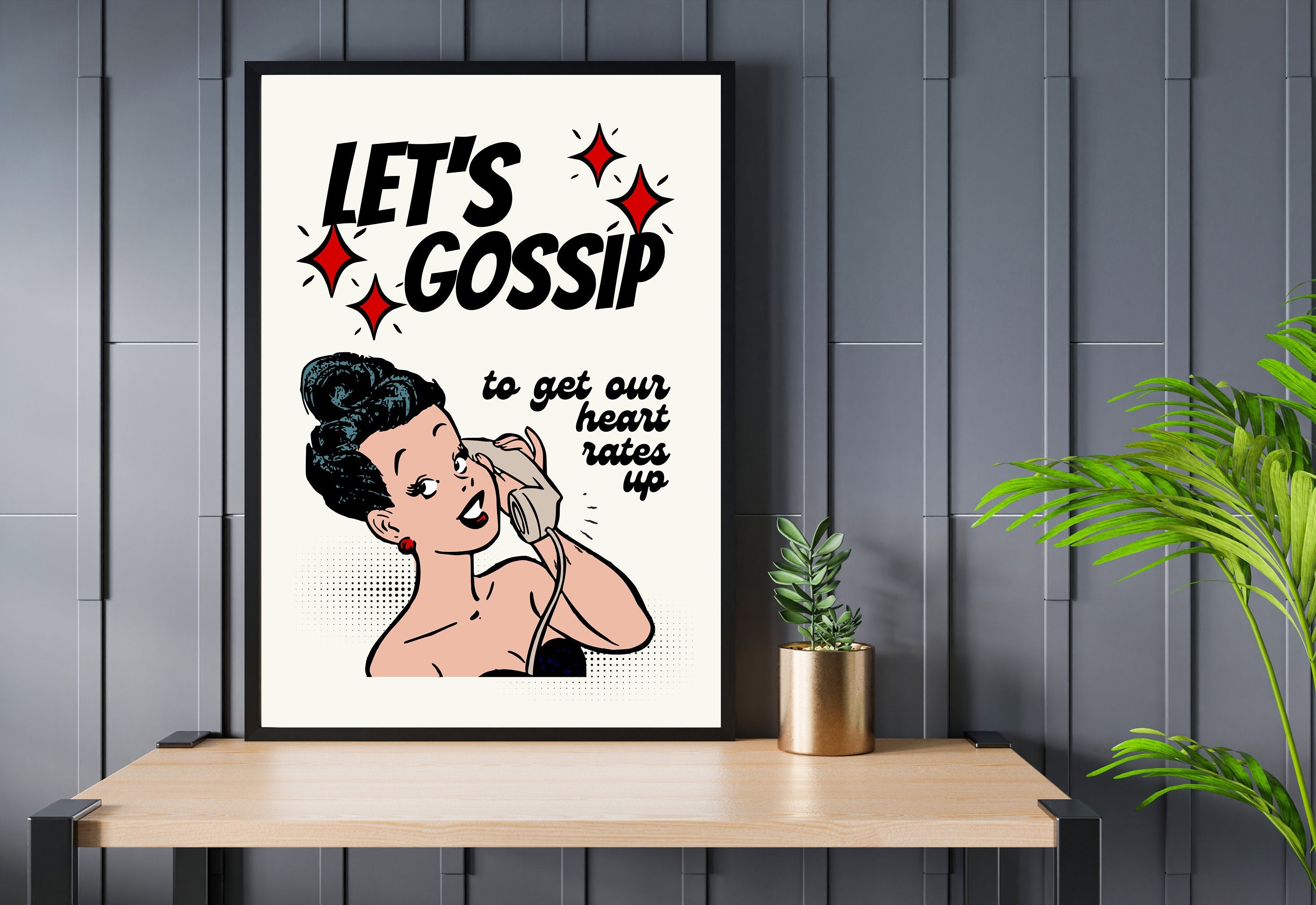 Let's Gossip-Digital Prints-Wall Art Print-Retro Cartoon Art-Downloadable Print-Bar Art Prints-Living Room Decor-Funny Wall Art-Bright Art