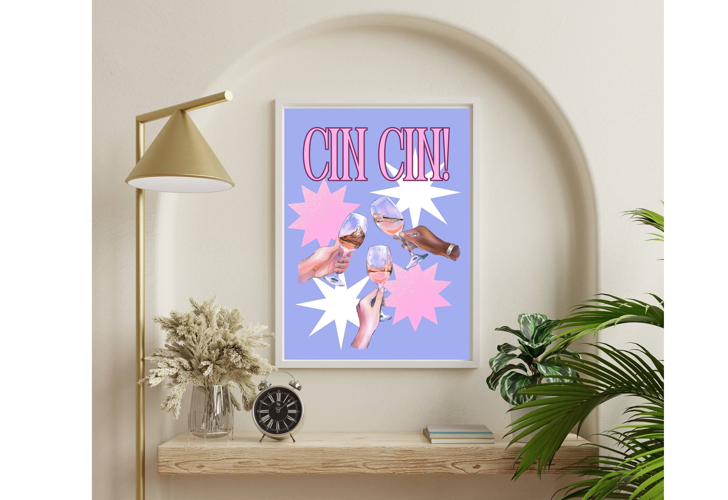 Cin Cin Prints-Digital Download-Martini Art-Retro Print-Cheers Art Print-Trendy Art-70s Art Print-Girly Art-Cocktail Art-Preppy Bar Cart Art