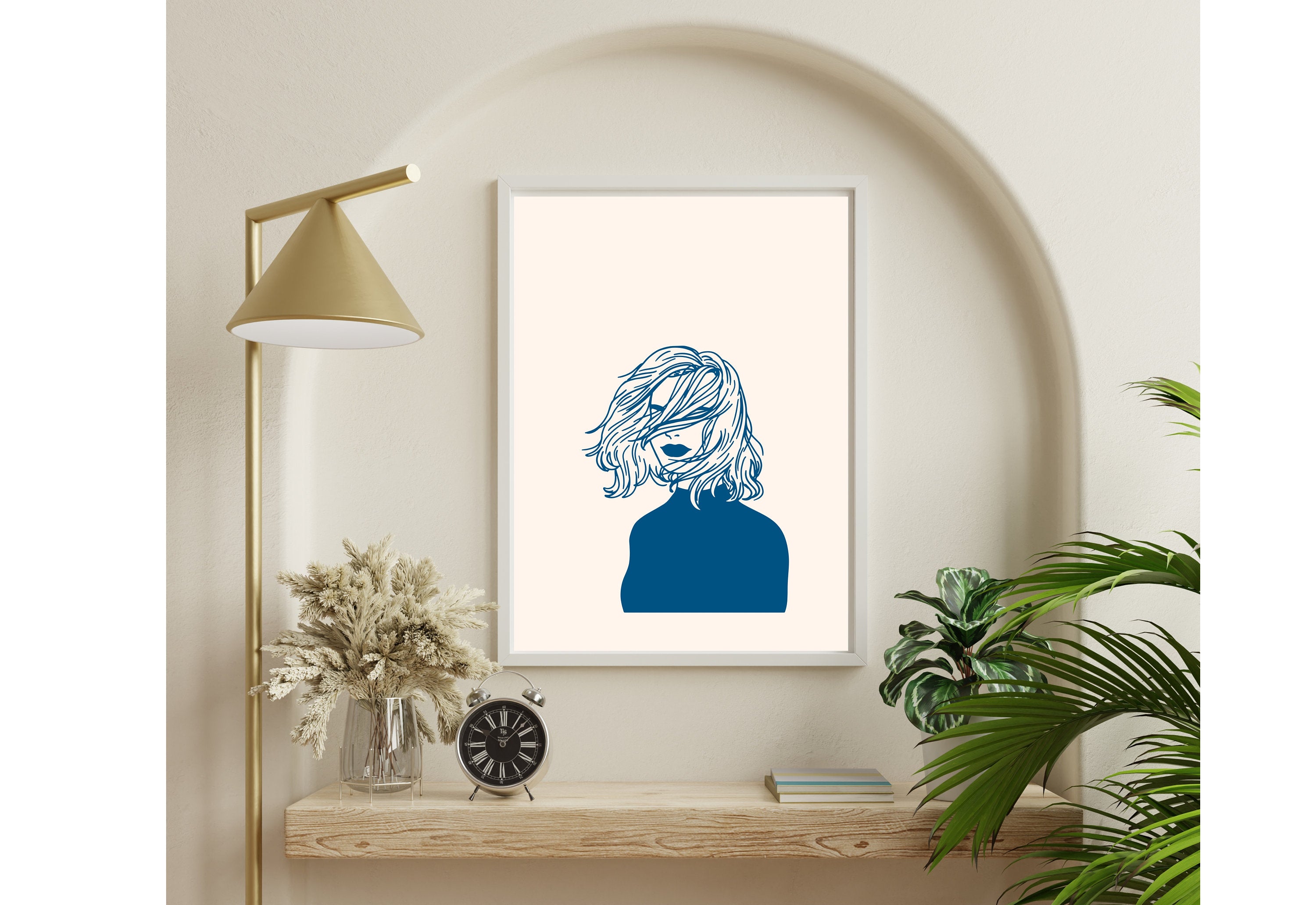 Line Art Print-Large Wall Art-White Wall Print-Retro Cartoon Art-Downloadable Print-Woman Art Prints-Living Room Decor-Simple Wall Art