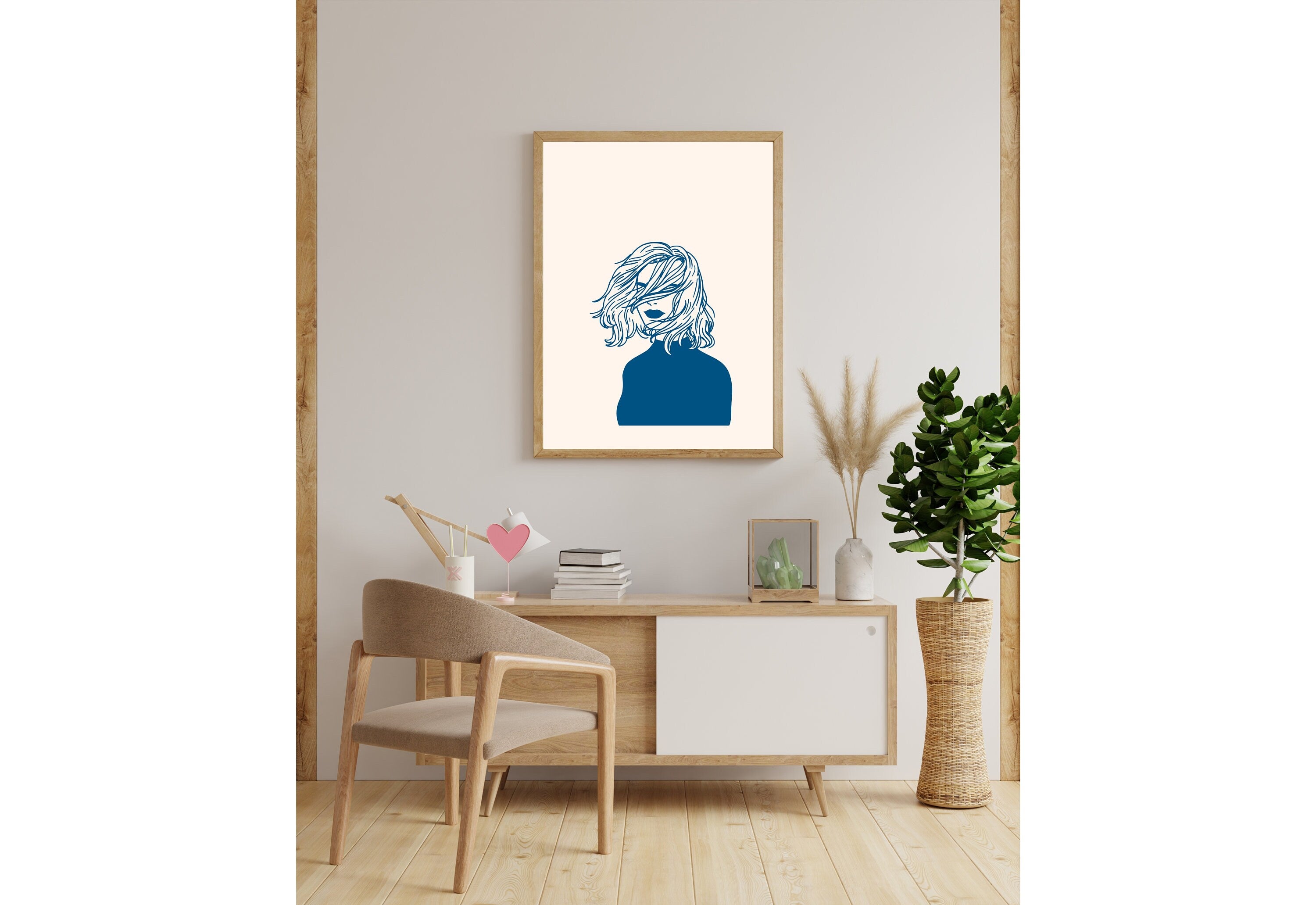 Line Art Print-Large Wall Art-White Wall Print-Retro Cartoon Art-Downloadable Print-Woman Art Prints-Living Room Decor-Simple Wall Art