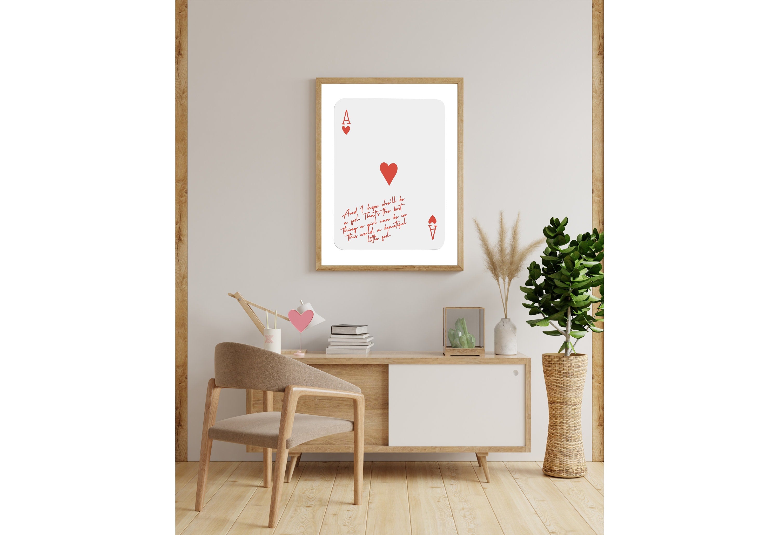 High-quality digital print of Ace of Hearts card with a quote from the Great Gatsby in retro style