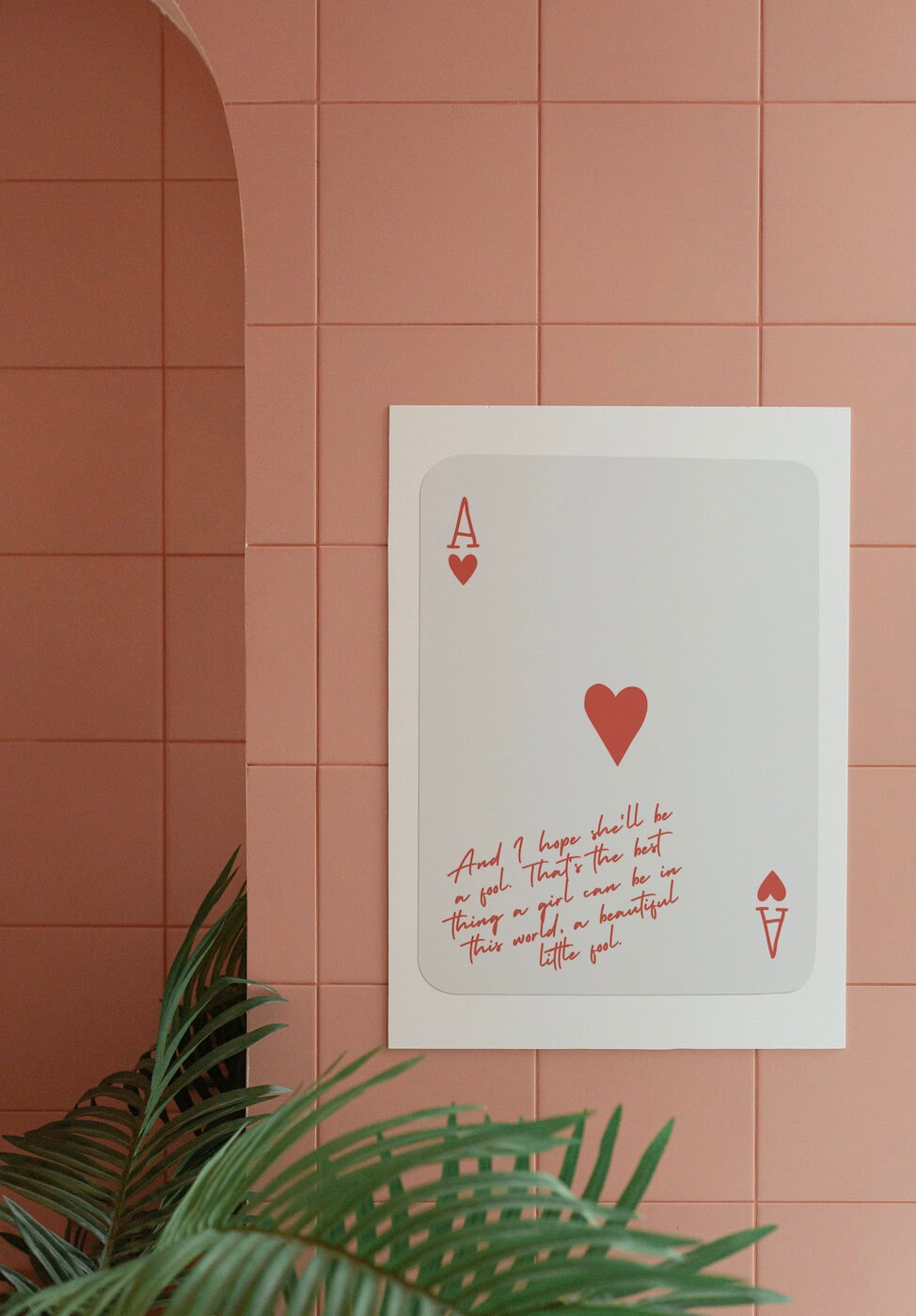 Detailed Ace of Hearts card digital print featuring retro quotes from Great Gatsby