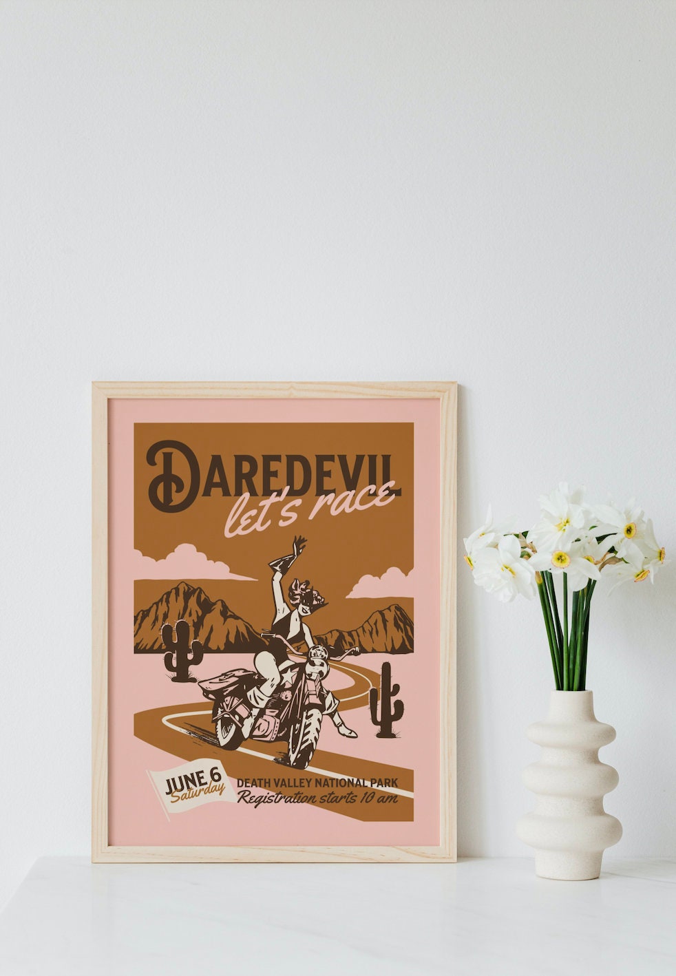 Daredevil Art,Large Wall Art,Pink Wall Print,Retro Cartoon Art,Living Room Decor,Funny Wall Art,Motorcycle Art,Pink Retro Posters,Girly Art