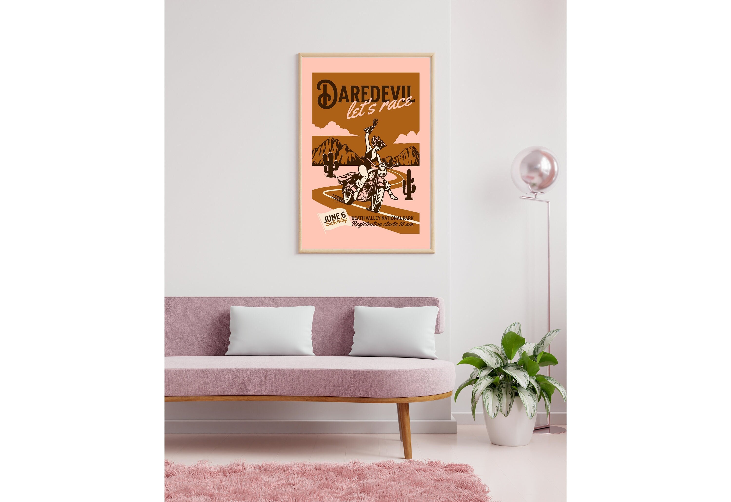 Daredevil Art,Large Wall Art,Pink Wall Print,Retro Cartoon Art,Living Room Decor,Funny Wall Art,Motorcycle Art,Pink Retro Posters,Girly Art