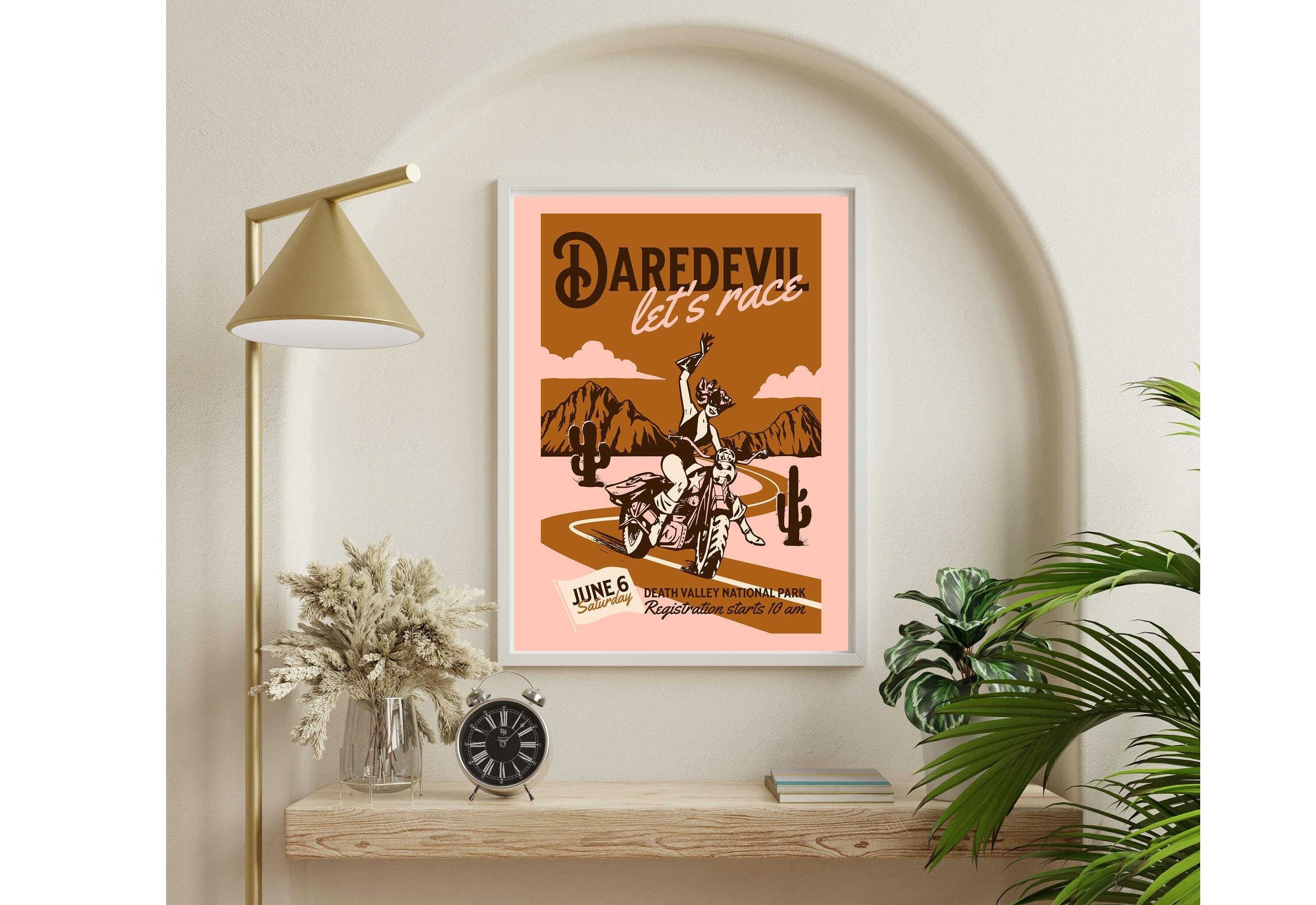 Daredevil Art,Large Wall Art,Pink Wall Print,Retro Cartoon Art,Living Room Decor,Funny Wall Art,Motorcycle Art,Pink Retro Posters,Girly Art