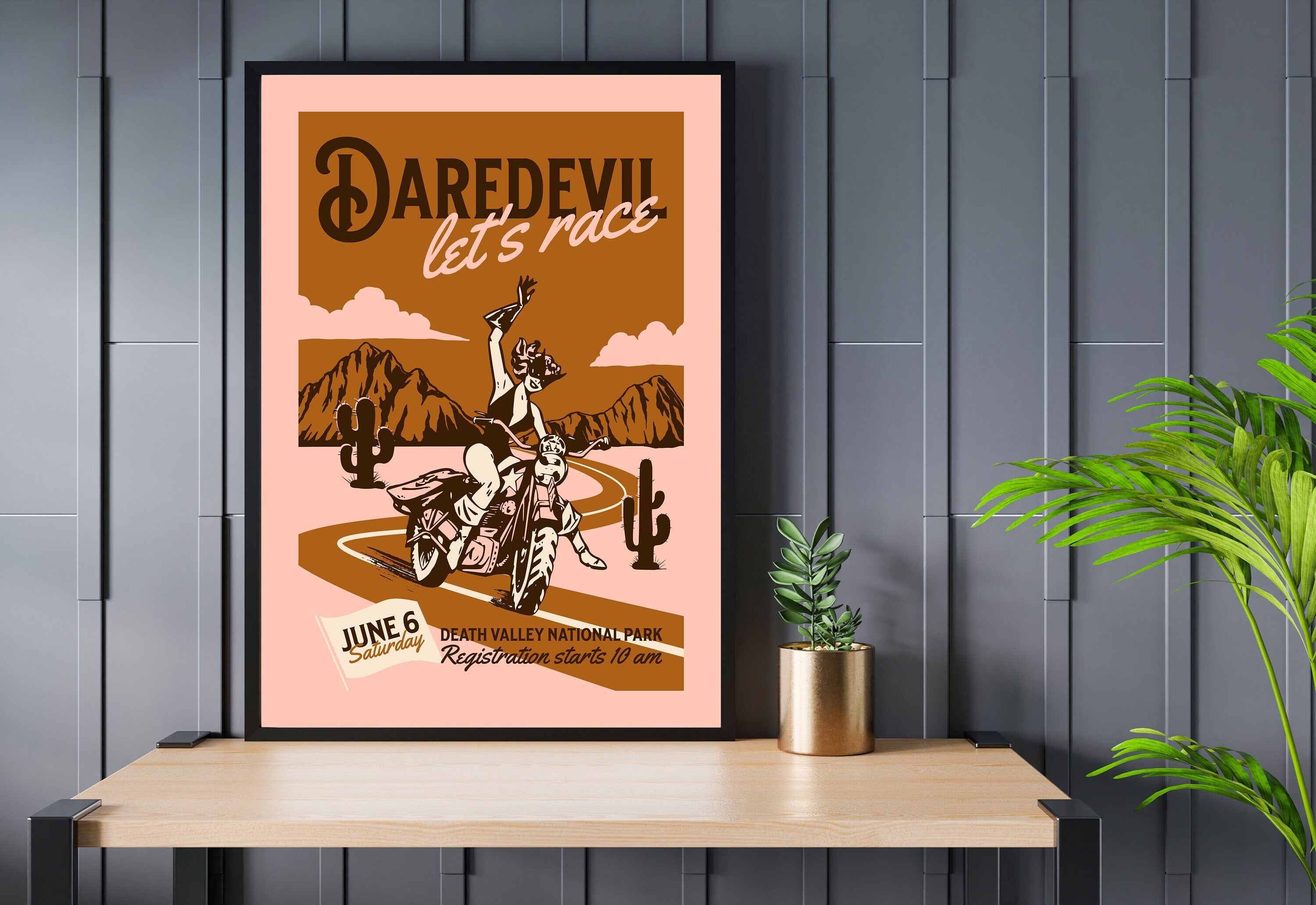 Daredevil Art,Large Wall Art,Pink Wall Print,Retro Cartoon Art,Living Room Decor,Funny Wall Art,Motorcycle Art,Pink Retro Posters,Girly Art